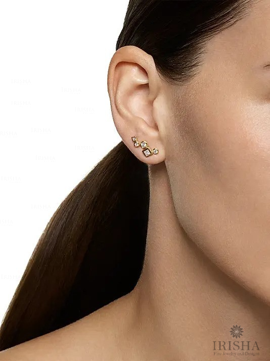 14K Gold Geometric Diamond Ear Climber Earrings | Contemporary Minimalist Design