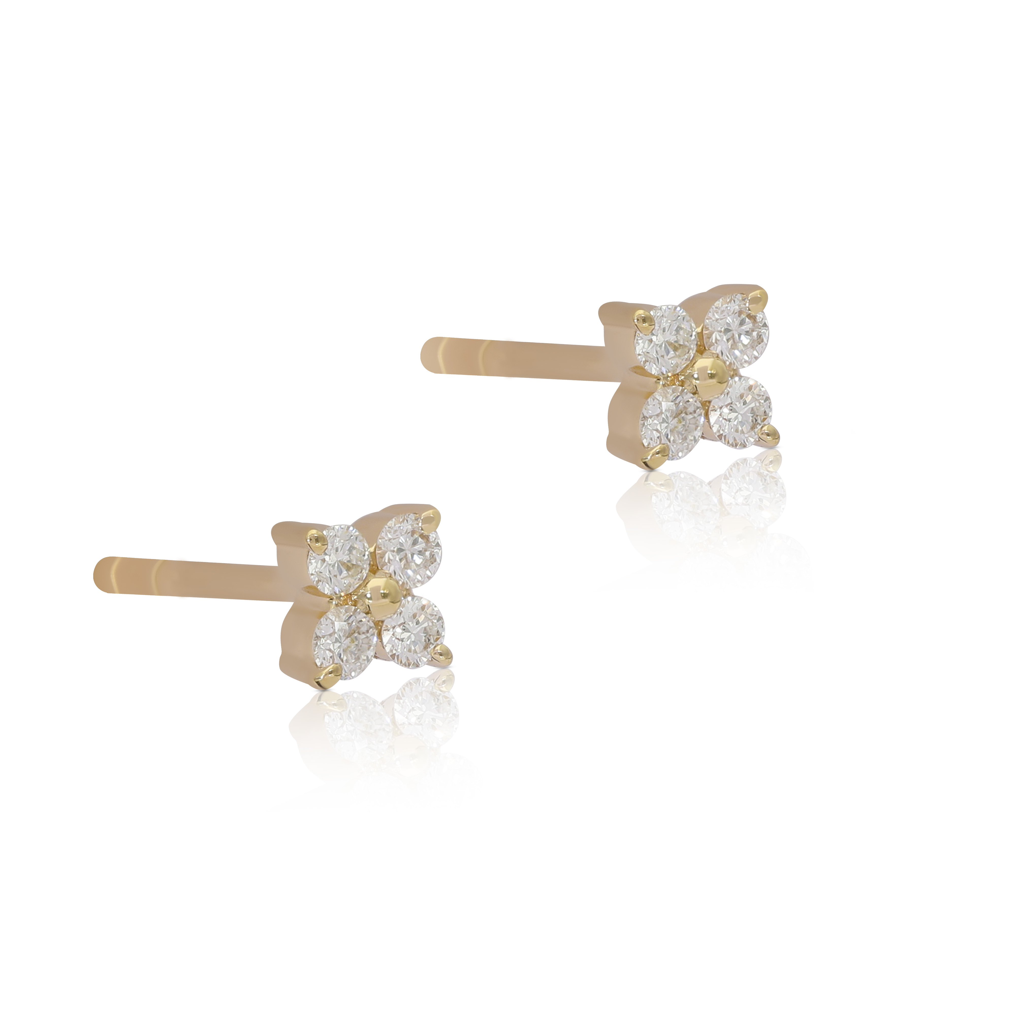 14K Gold Floral Stud Earrings with Natural Diamond, Pink & Blue Sapphire - Picture 6 of 8