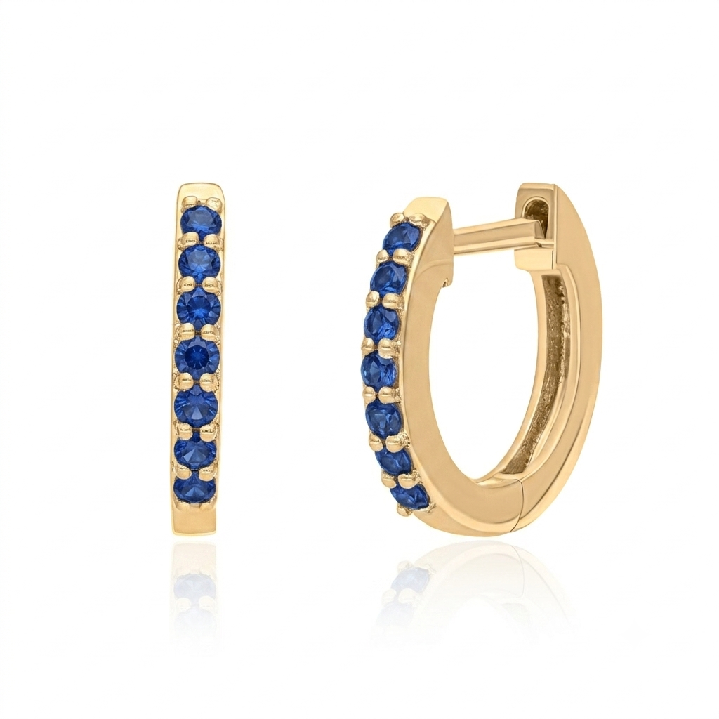 14K Gold Multi-Gemstone Huggie Hoop Earrings - Elegant Gift for Her Jewelry - Picture 4 of 11