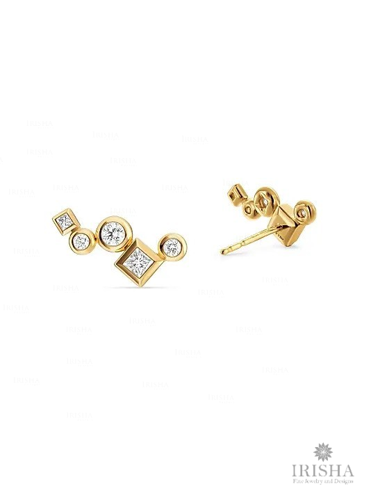 14K Gold Geometric Diamond Ear Climber Earrings | Contemporary Minimalist Design