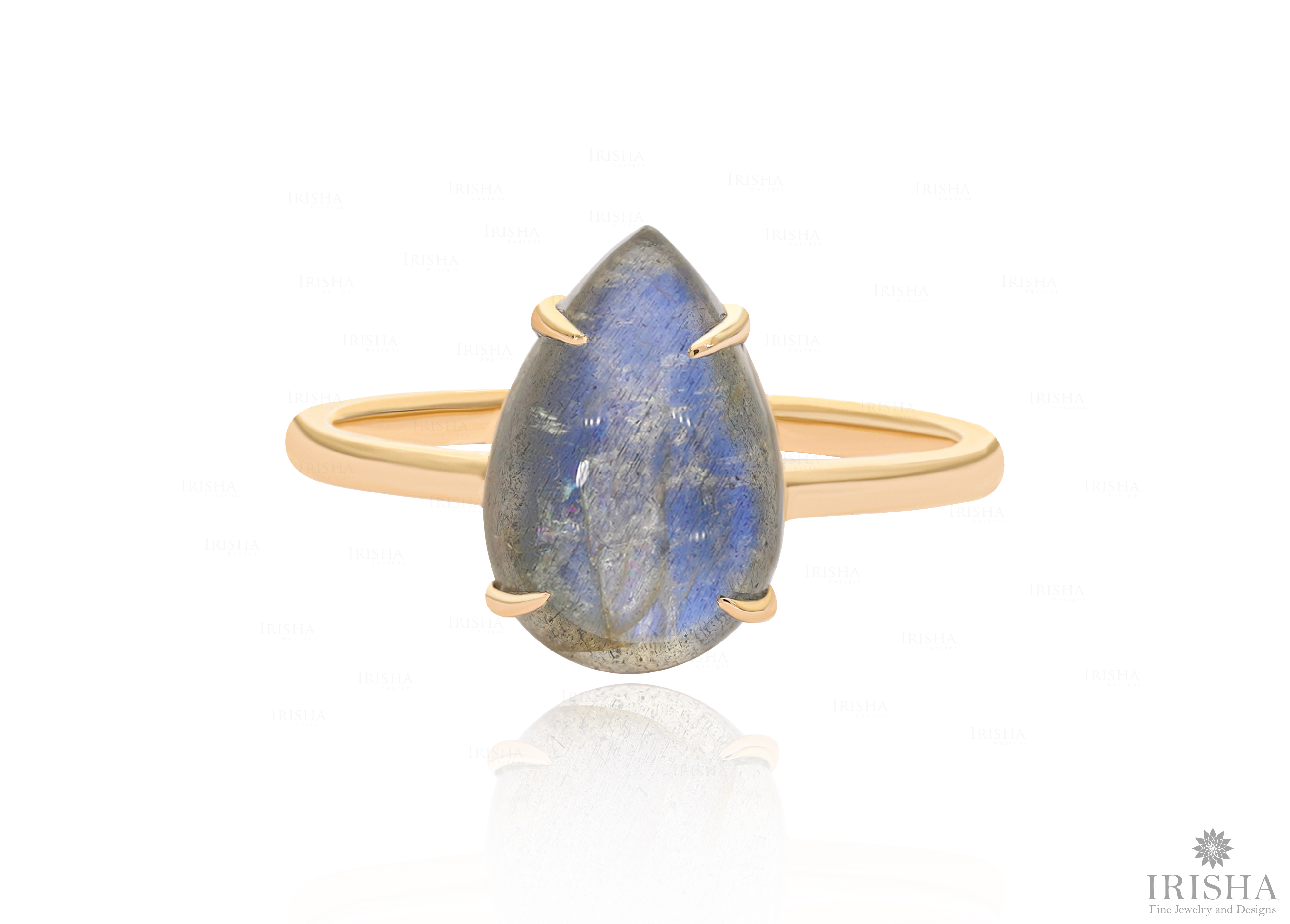 14K Gold Multi-Gemstone Pear Shape Ring, 0.50 Ct Labradorite, Rose Quartz, Turqu