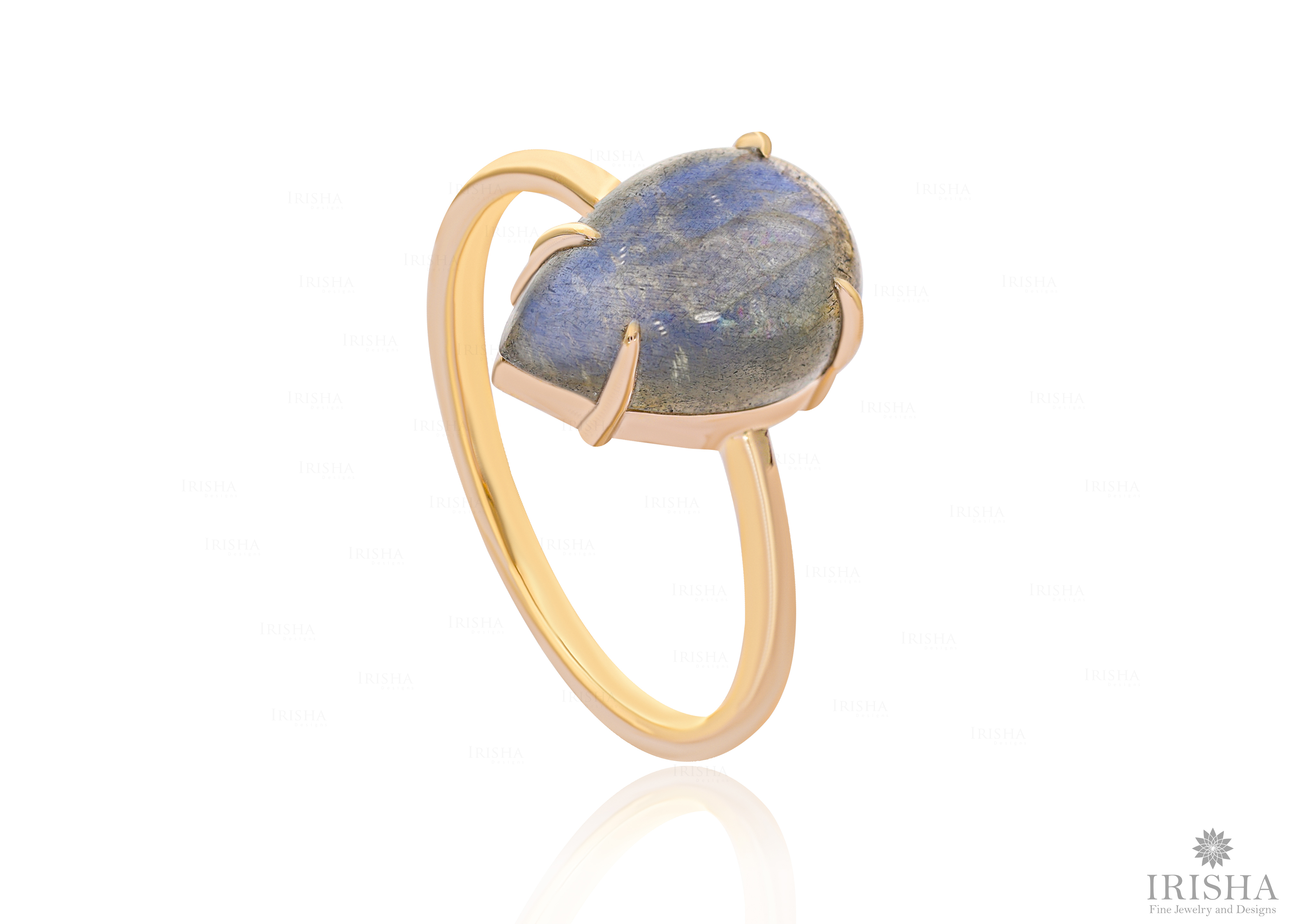 14K Gold Multi-Gemstone Pear Shape Ring, 0.50 Ct Labradorite, Rose Quartz, Turqu