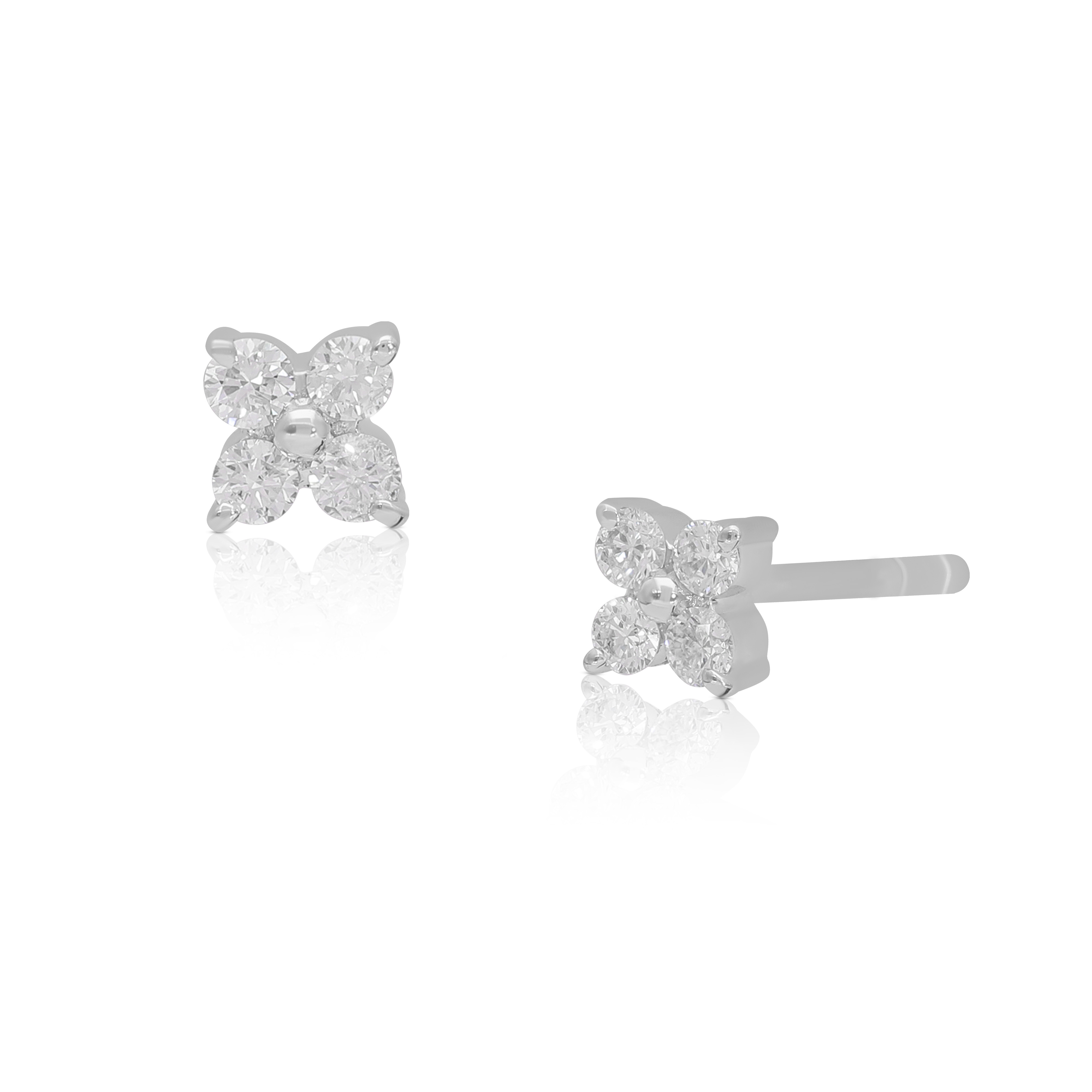 14K Gold Floral Stud Earrings with Natural Diamond, Pink & Blue Sapphire - Picture 4 of 8