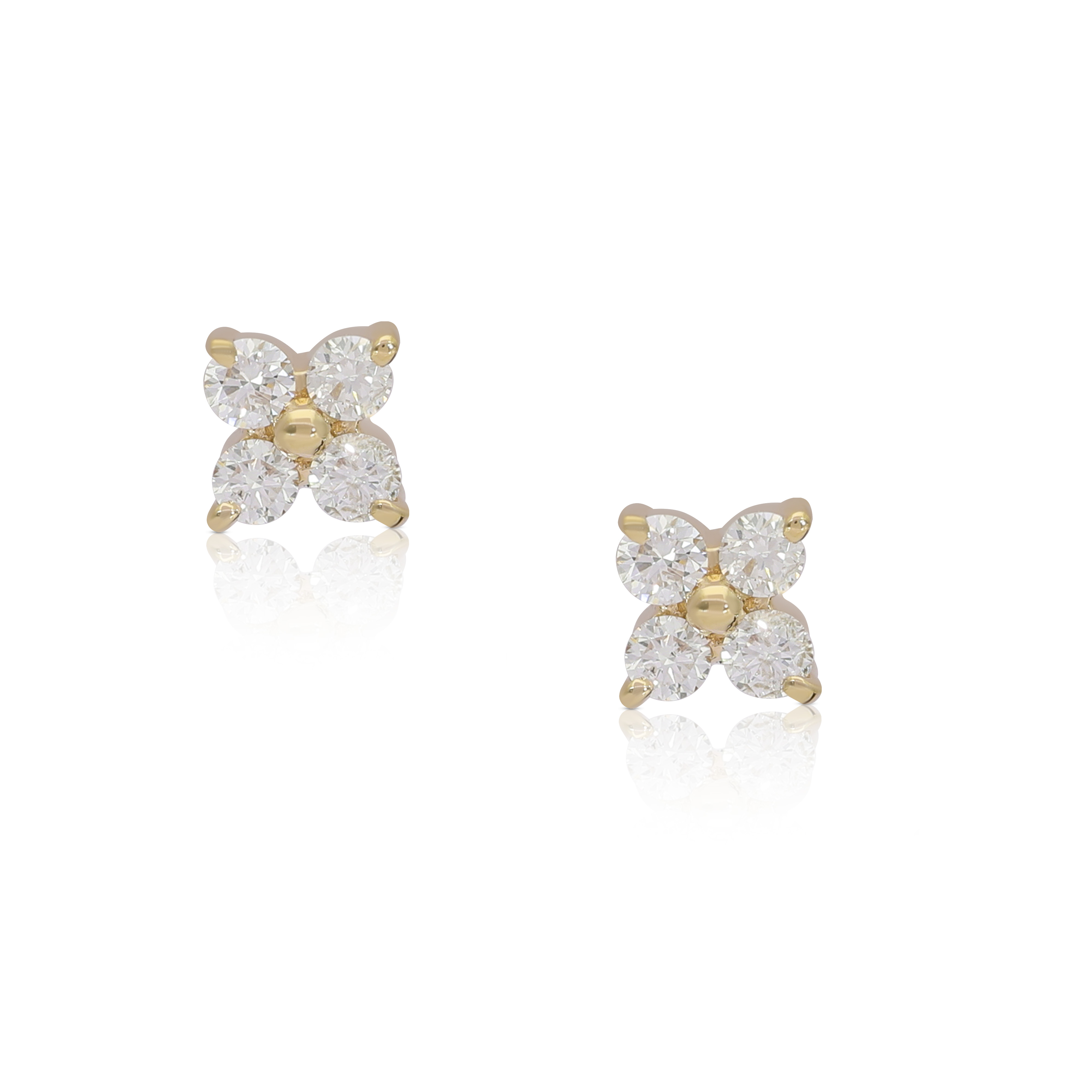 14K Gold Floral Stud Earrings with Natural Diamond, Pink & Blue Sapphire - Picture 5 of 8