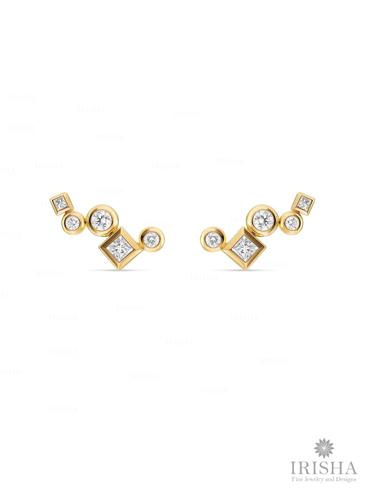 14K Gold Geometric Diamond Ear Climber Earrings | Contemporary Minimalist Design