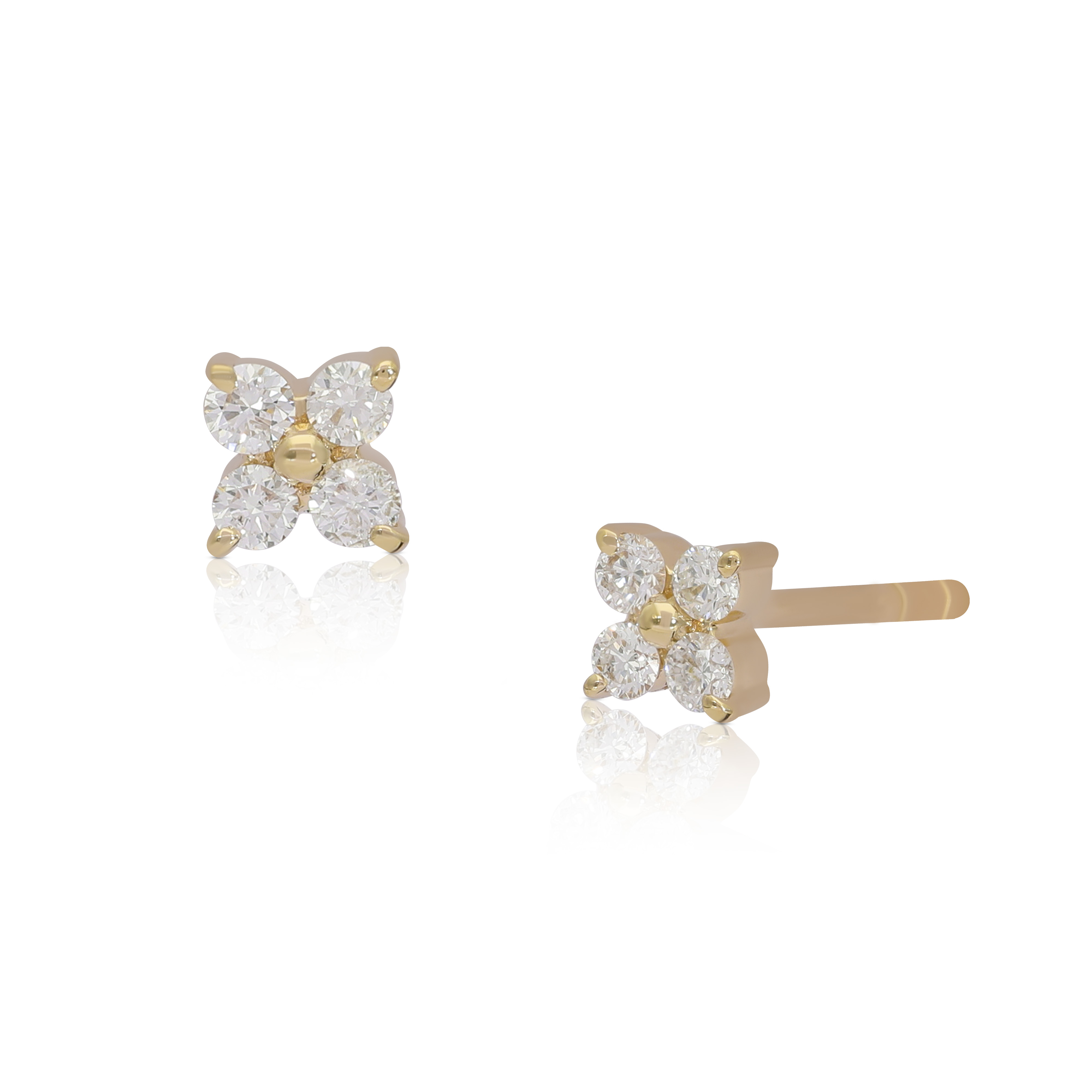 14K Gold Floral Stud Earrings with Natural Diamond, Pink & Blue Sapphire - Picture 2 of 8