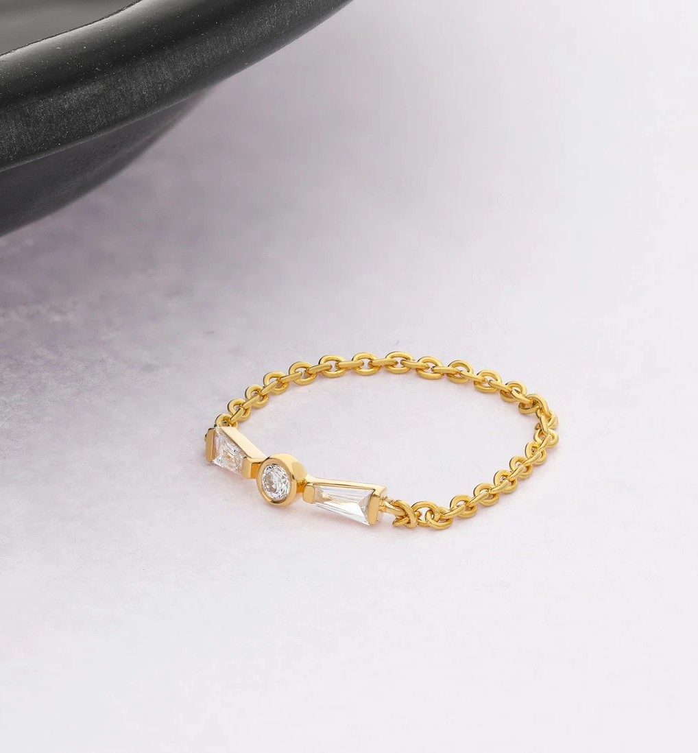 14K Gold Tapered Baguette Multi Option Chain Ring for Women’s Jewelry Gift - Picture 6 of 7