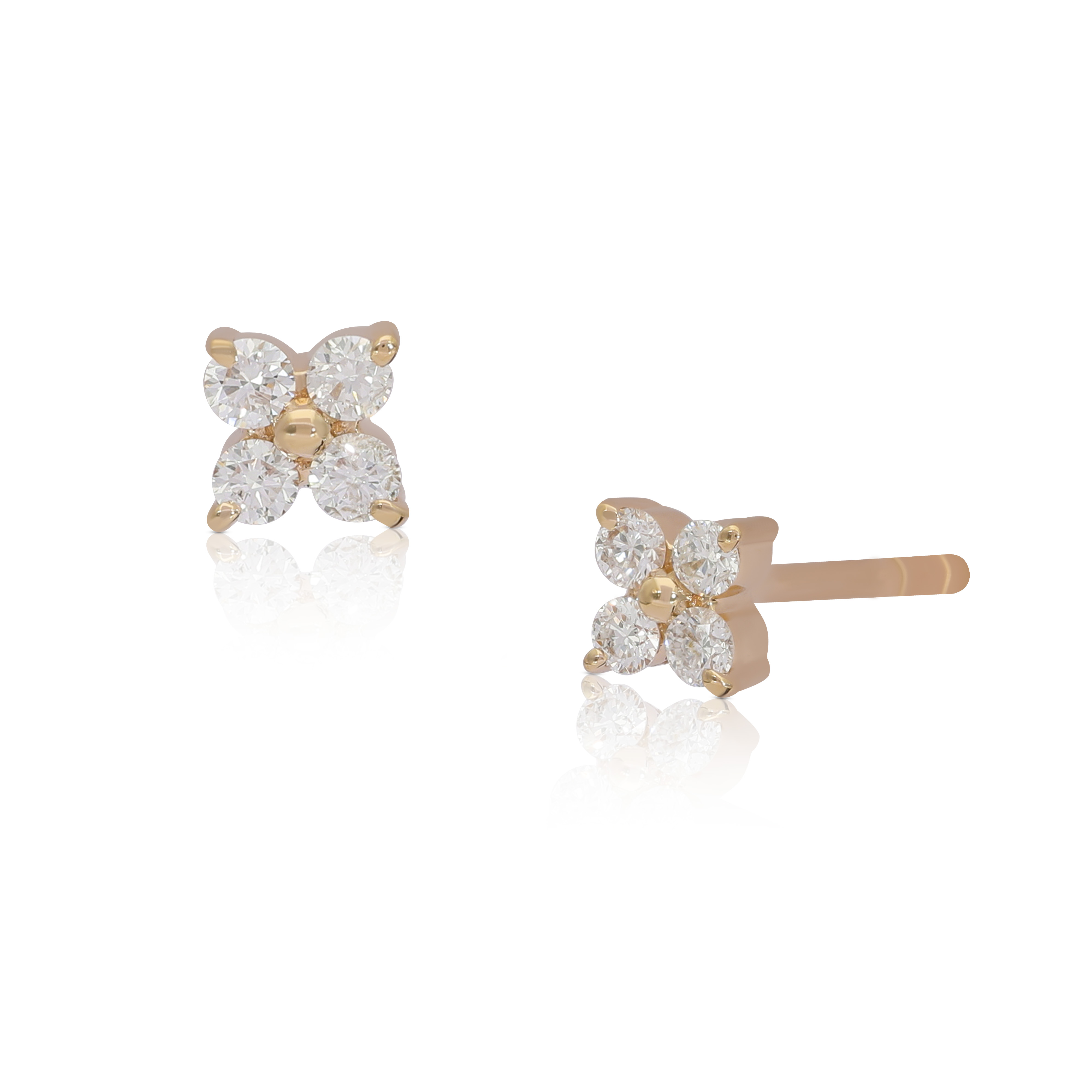 14K Gold Floral Stud Earrings with Natural Diamond, Pink & Blue Sapphire - Picture 3 of 8