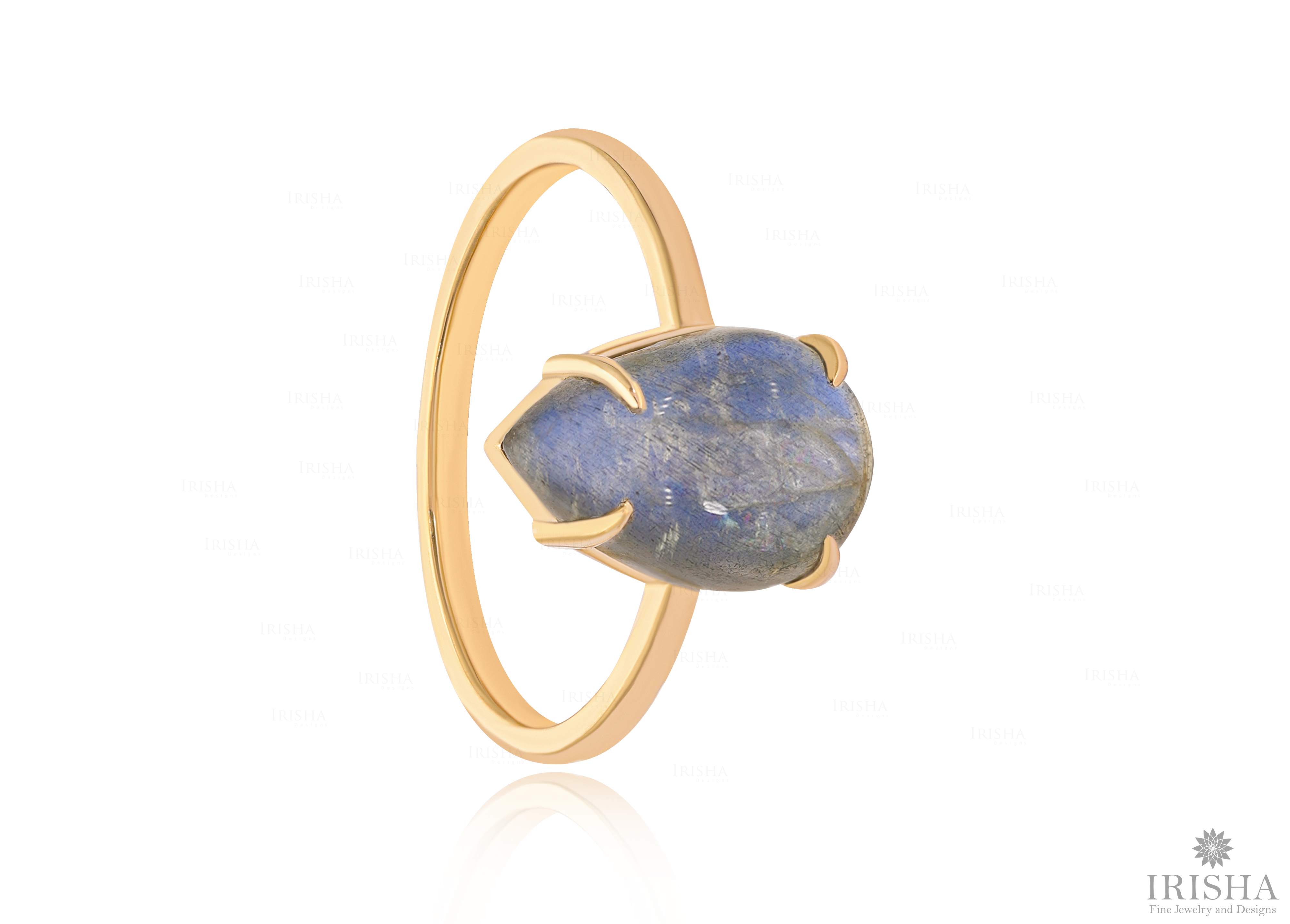 14K Gold Multi-Gemstone Pear Shape Ring, 0.50 Ct Labradorite, Rose Quartz, Turqu