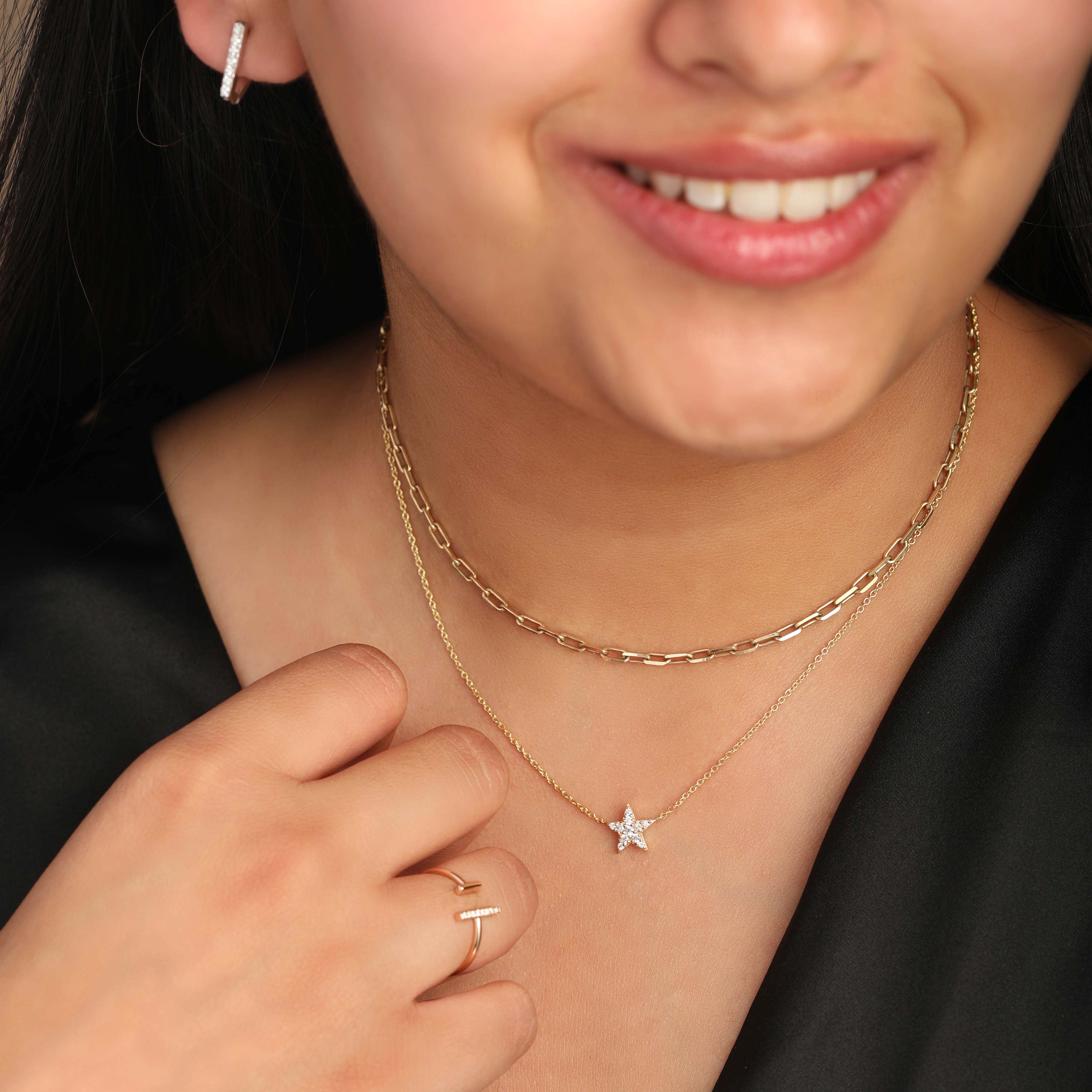 14K Gold Star Choker Necklace with Diamond, Ruby, Emerald Options, Gift Idea