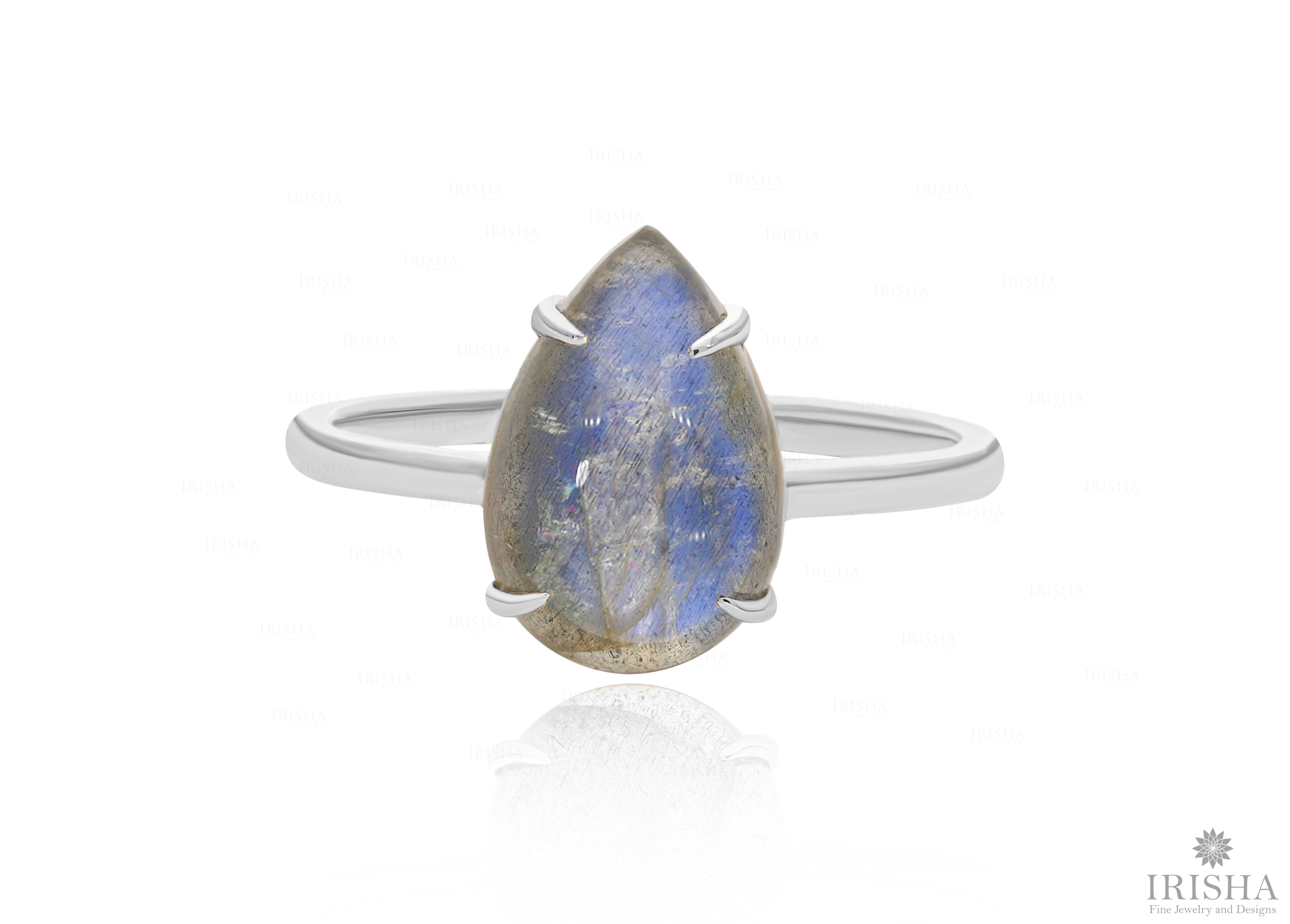 14K Gold Multi-Gemstone Pear Shape Ring, 0.50 Ct Labradorite, Rose Quartz, Turqu