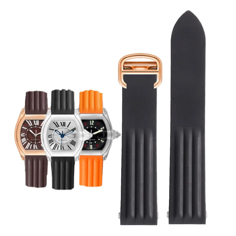 Black Rubber Strap Band for Cartier Roadster Quick Switch - 19mm