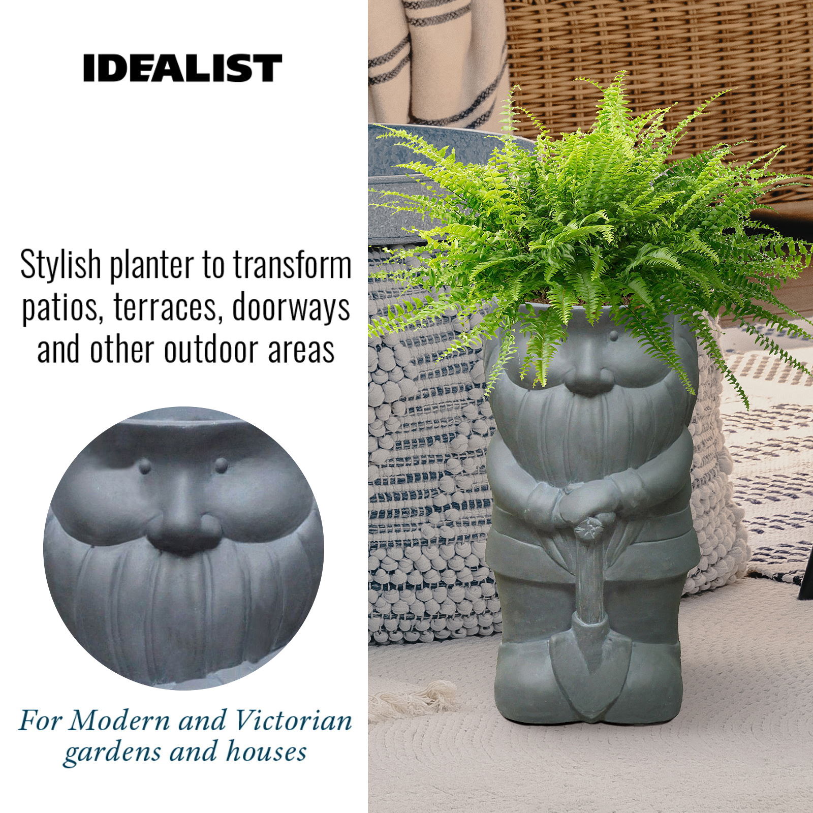 IDEALIST Maceta de Jardín Gnomo Gris Exterior Maceta con Agujero de Drenaje - Imagen 8 de 24