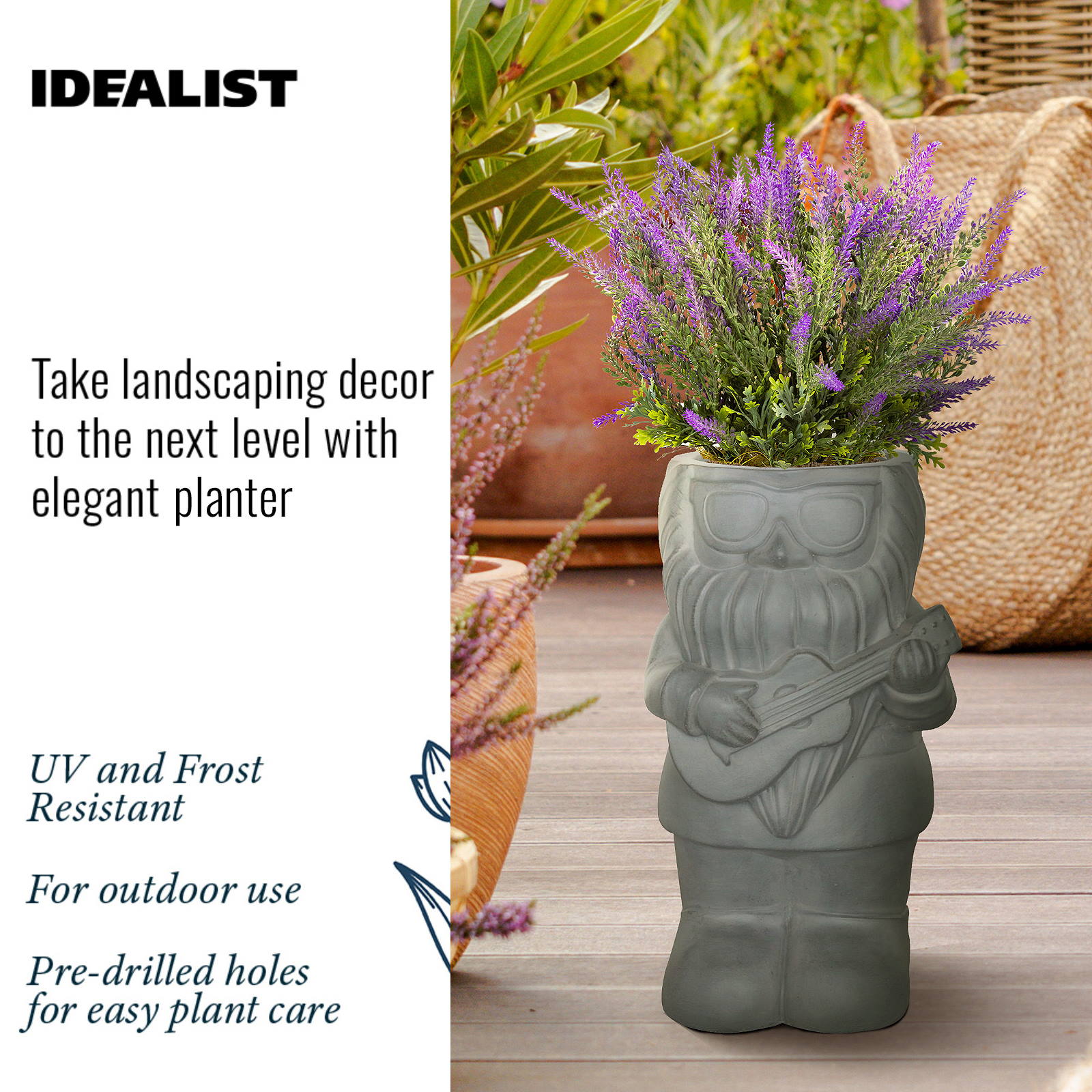 IDEALIST Maceta de Jardín Gnomo Gris Exterior Maceta con Agujero de Drenaje - Imagen 14 de 24