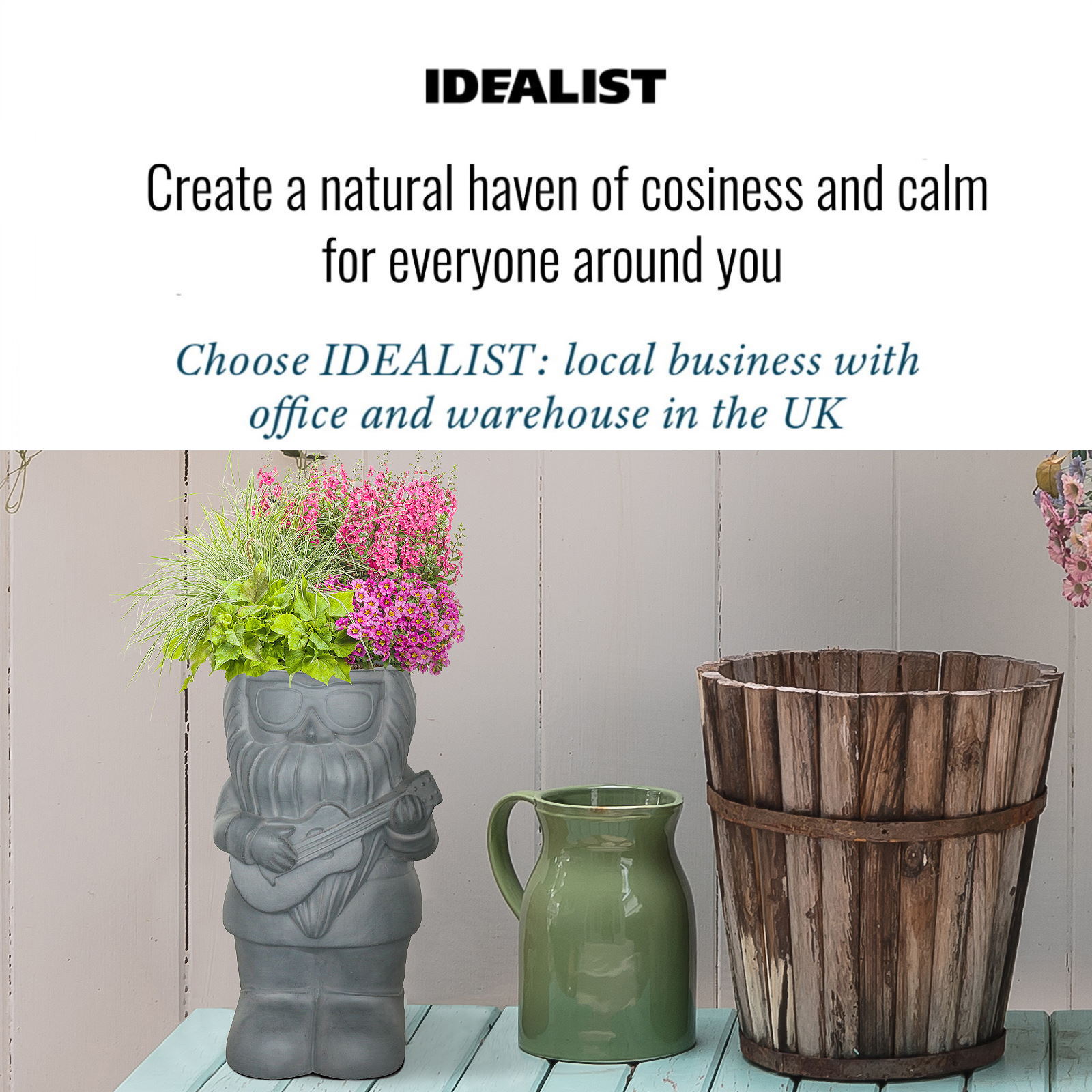 IDEALIST Maceta de Jardín Gnomo Gris Exterior Maceta con Agujero de Drenaje - Imagen 17 de 24