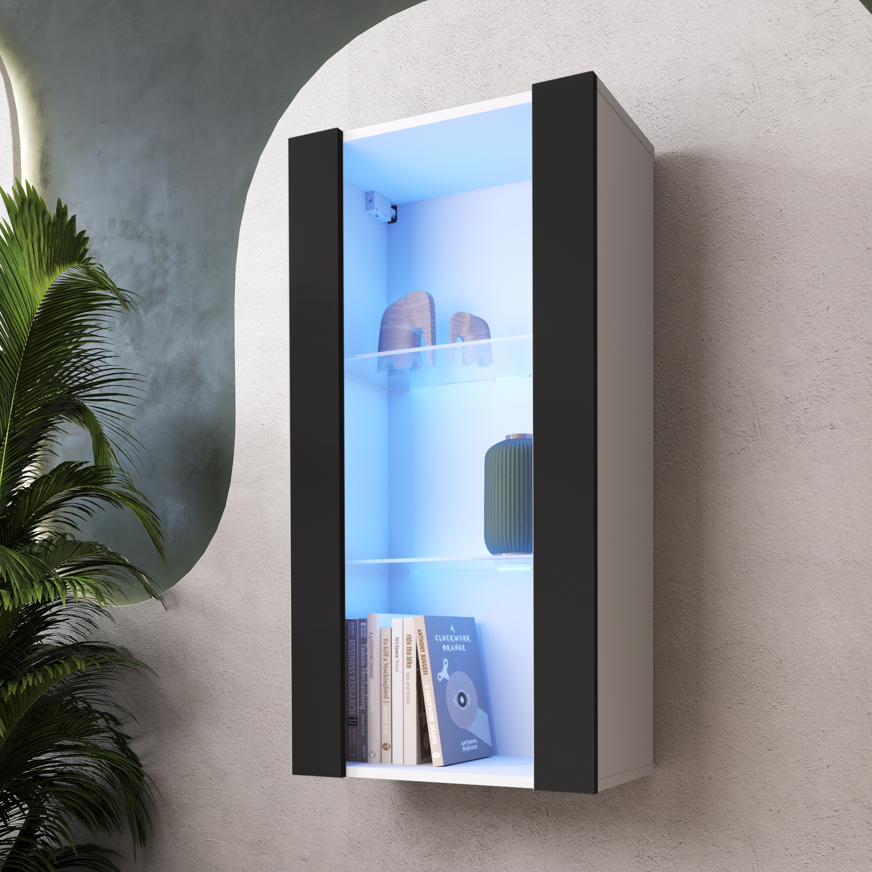 NEW Wall Mounted Living Room Display Cabinet in Matt LED Lighting Tivoli - Picture 7 of 12