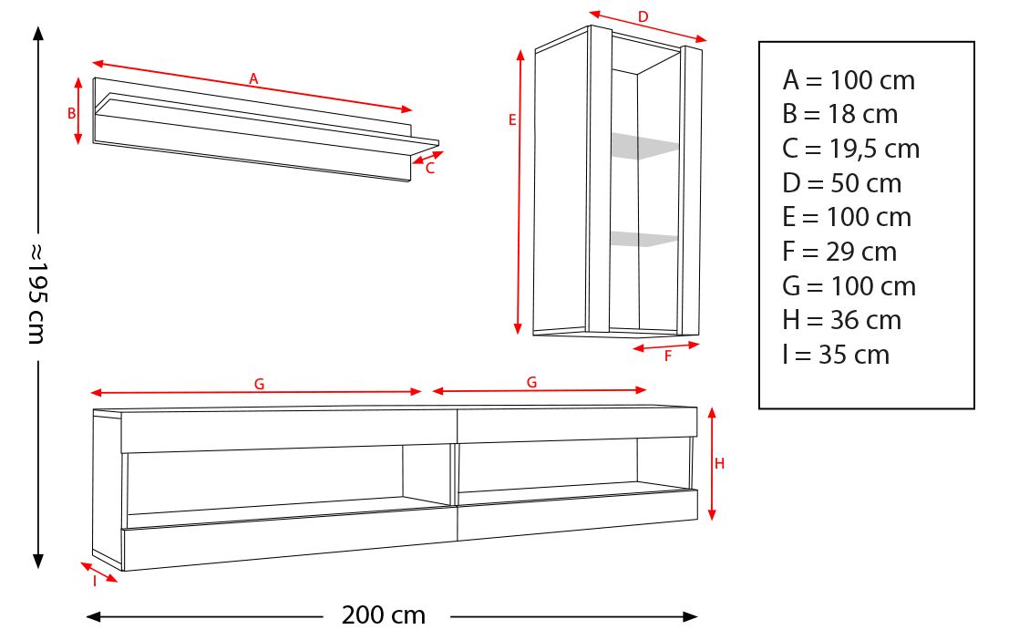Wall Unit Living Room Furniture in Matt LED Lighting Open SET3 eBay