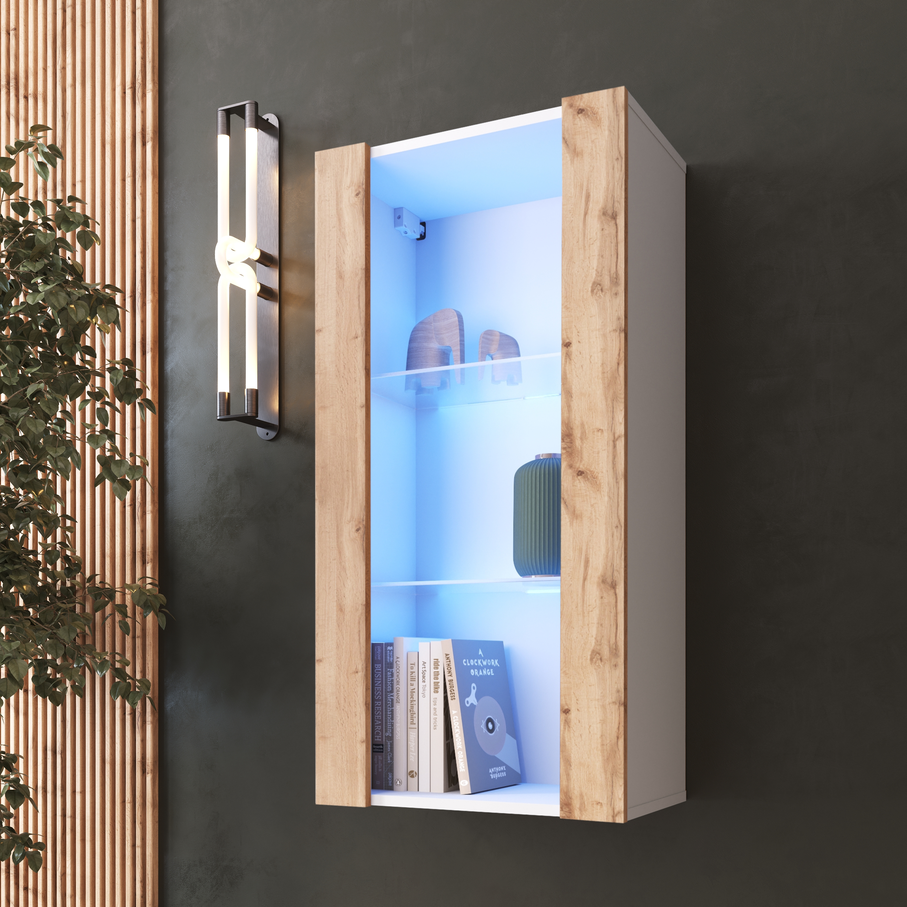 NEW Wall Mounted Living Room Display Cabinet in Matt LED Lighting Tivoli - Picture 9 of 12