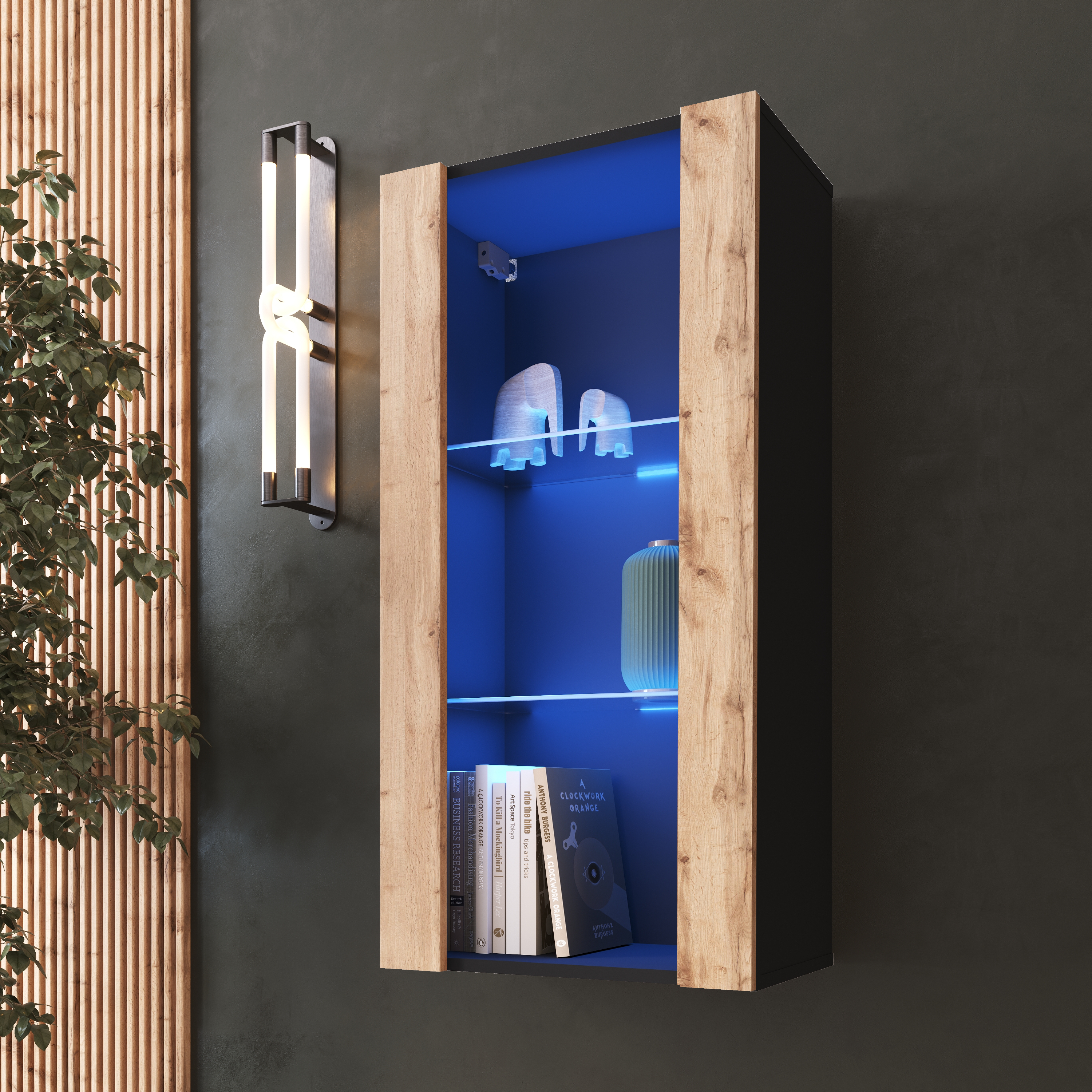 NEW Wall Mounted Living Room Display Cabinet in Matt LED Lighting Tivoli - Picture 6 of 12