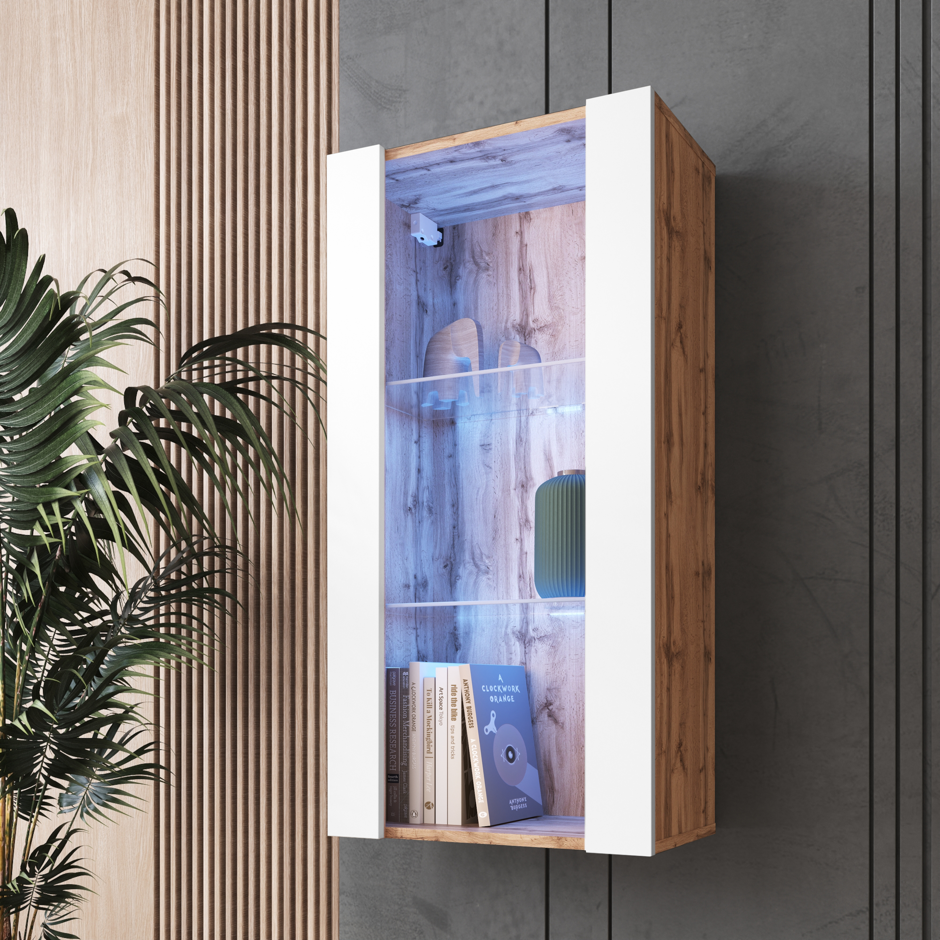 NEW Wall Mounted Living Room Display Cabinet in Matt LED Lighting Tivoli - Picture 11 of 12