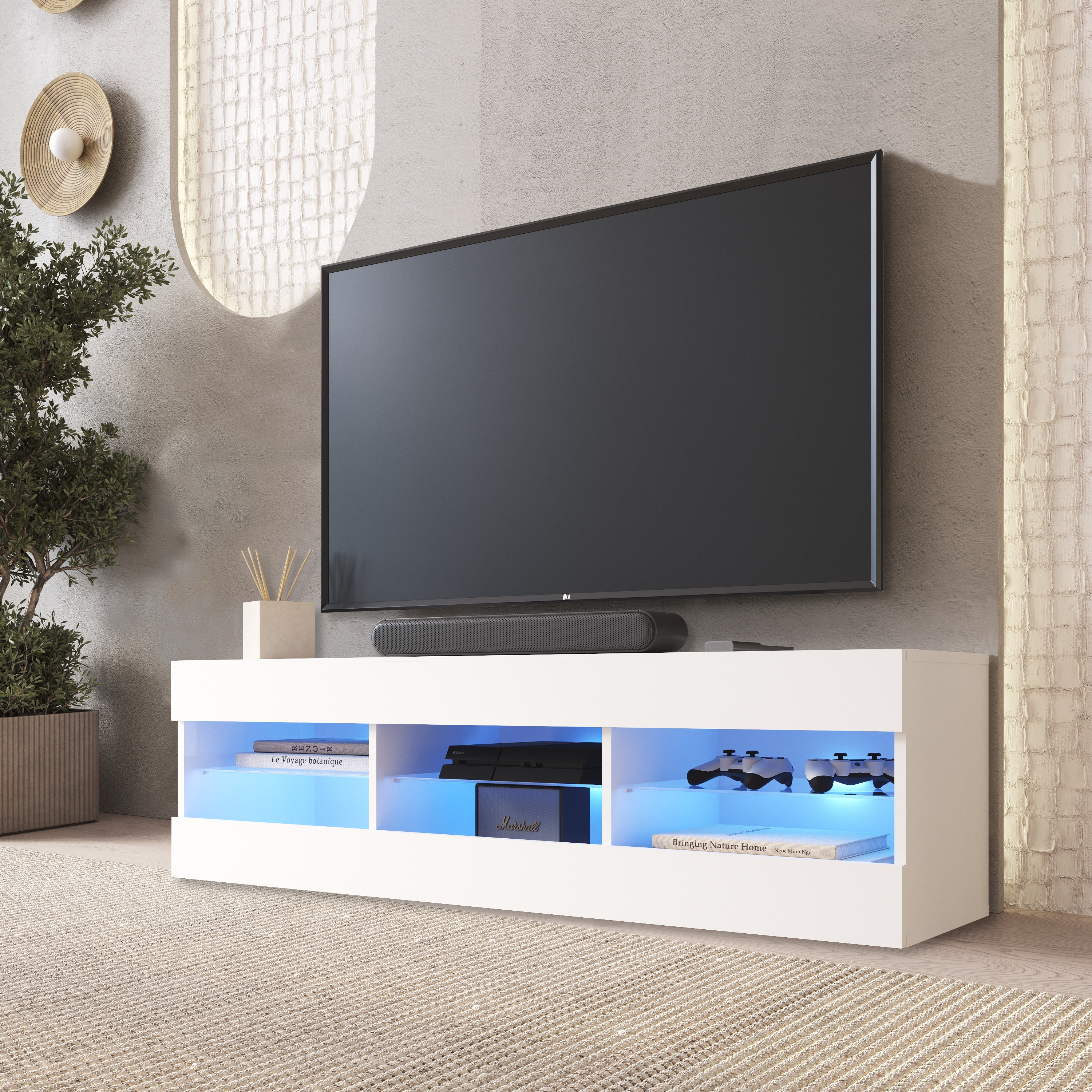 NEW Free Standing Living Room TV Cabinet in Matt LED Lighting Tivoli - Picture 8 of 12