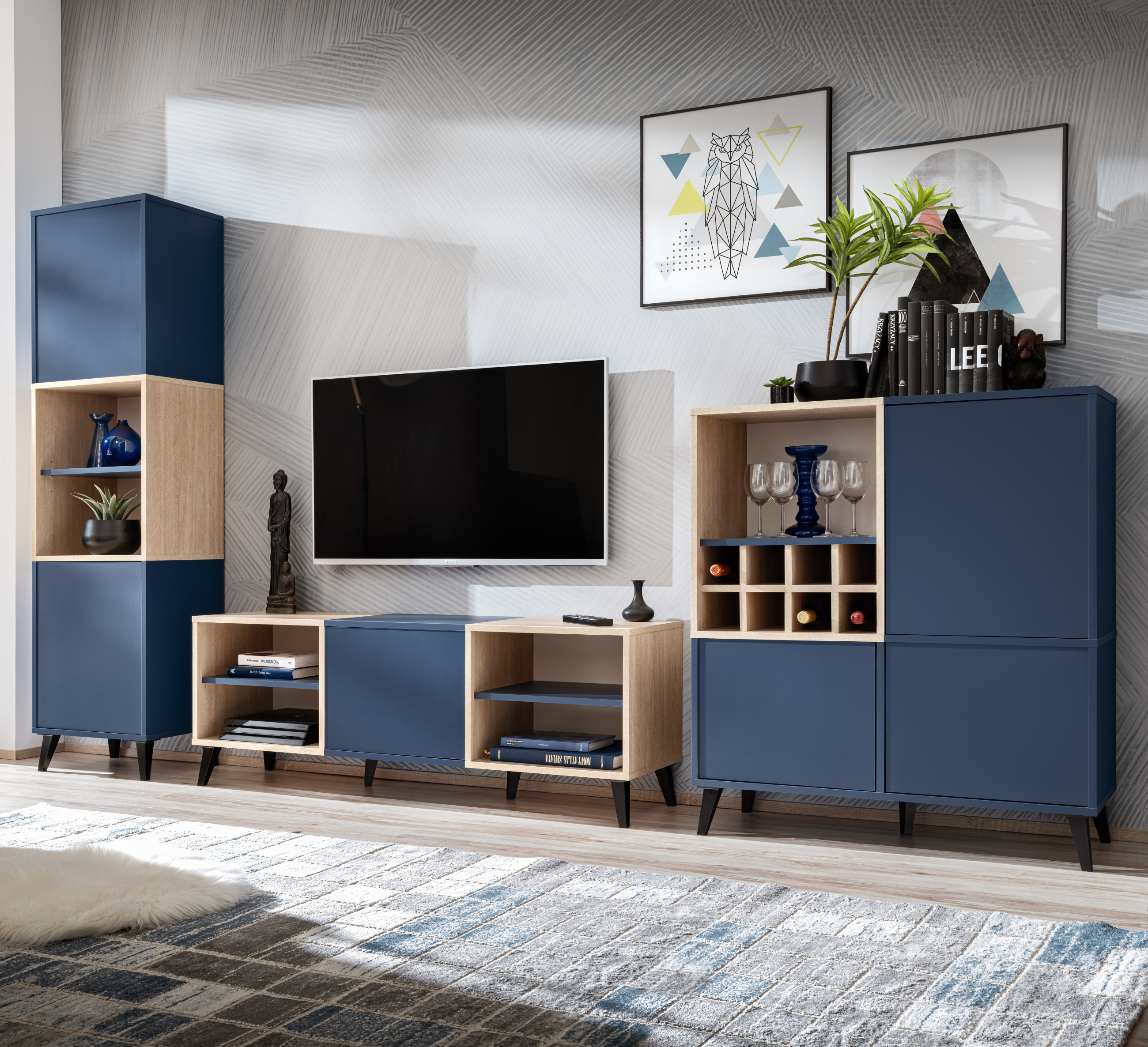 NEW komodee Fondi Furniture Collection for Living Room, Blue Wood, Cabinet, Wine - Picture 9 of 9