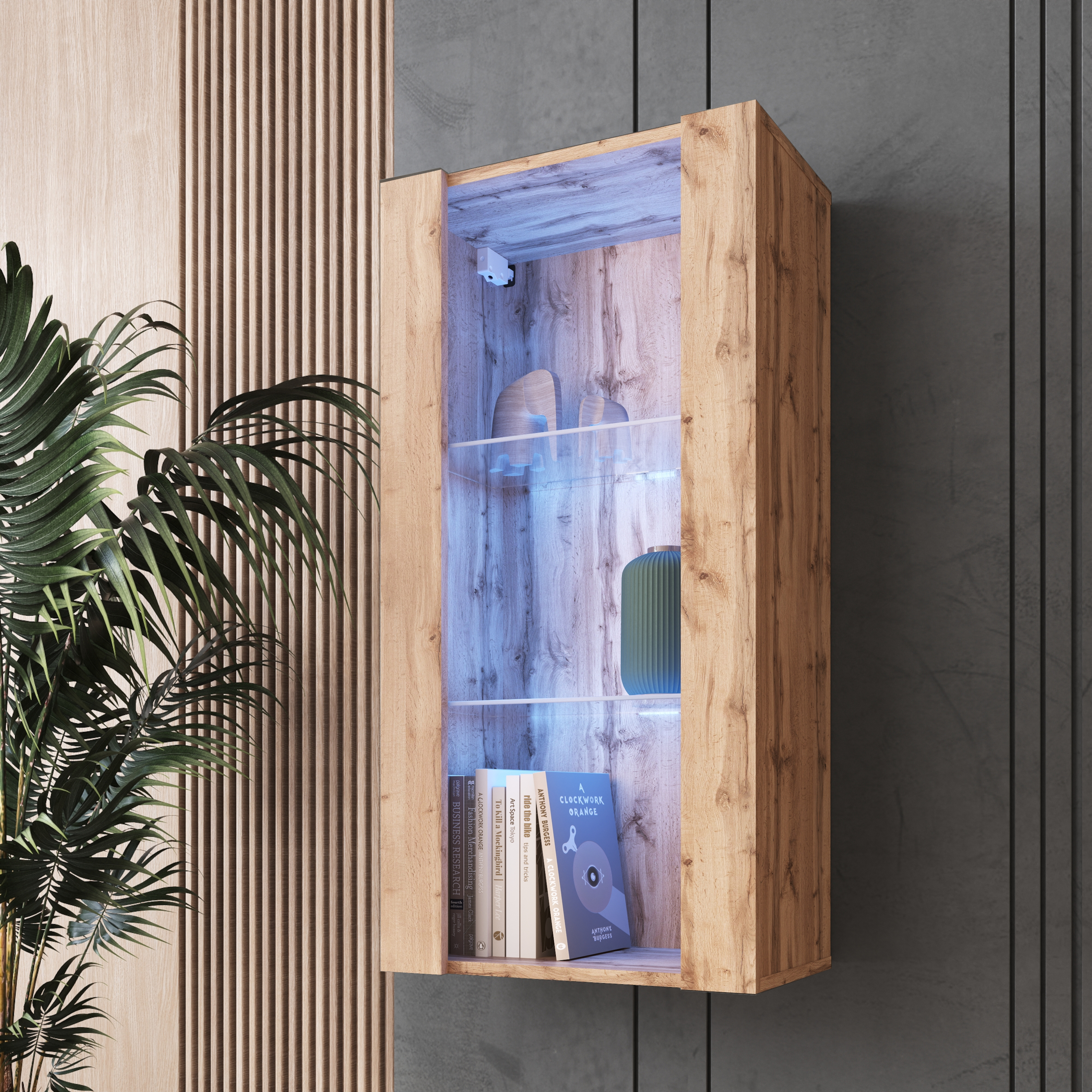 NEW Wall Mounted Living Room Display Cabinet in Matt LED Lighting Tivoli - Picture 12 of 12