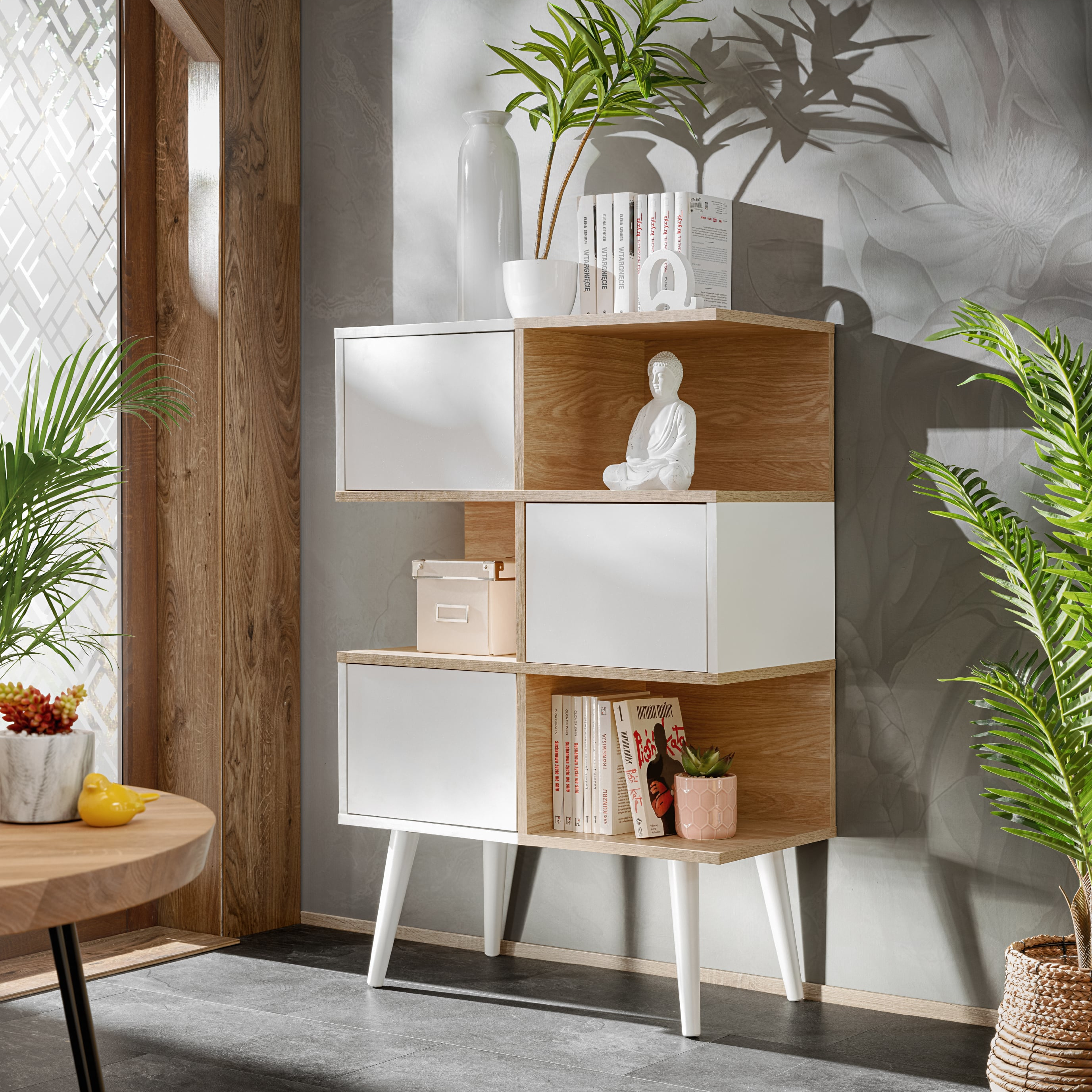 NEW komodee Forio Sideboard white oak doors 6 compartments Tall Legs Living Room - Picture 11 of 11