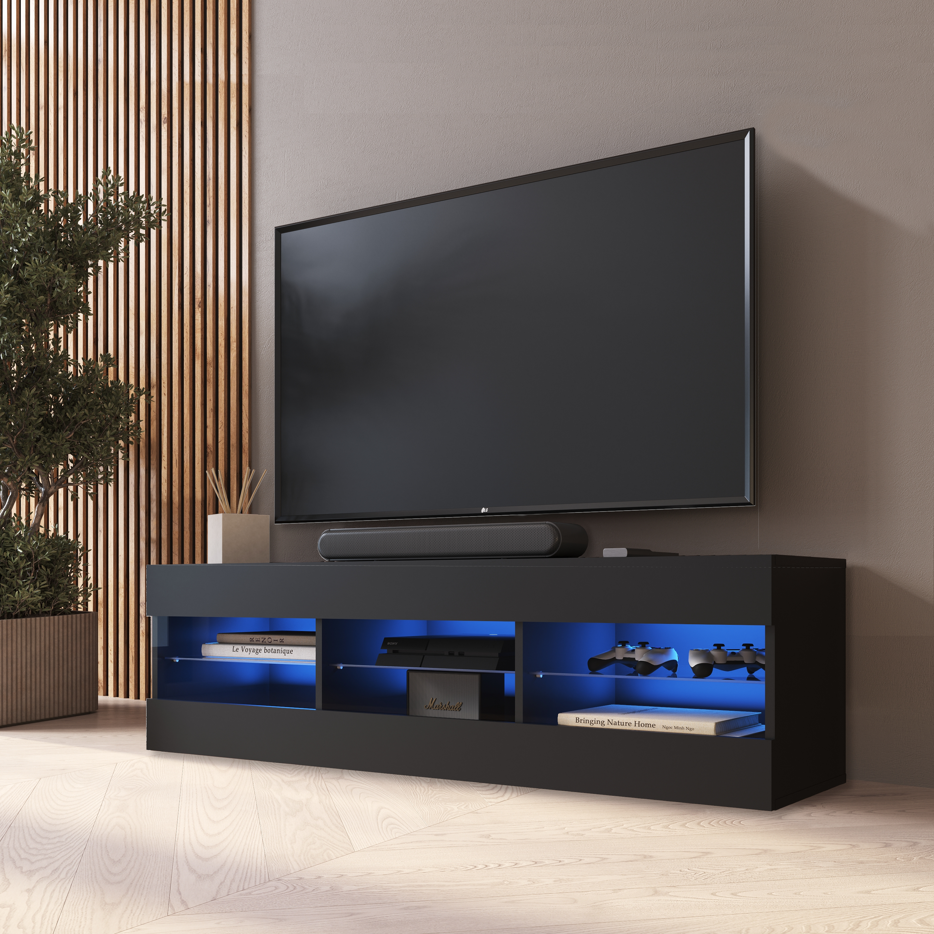 NEW Free Standing Living Room TV Cabinet in Matt LED Lighting Tivoli - Picture 4 of 12