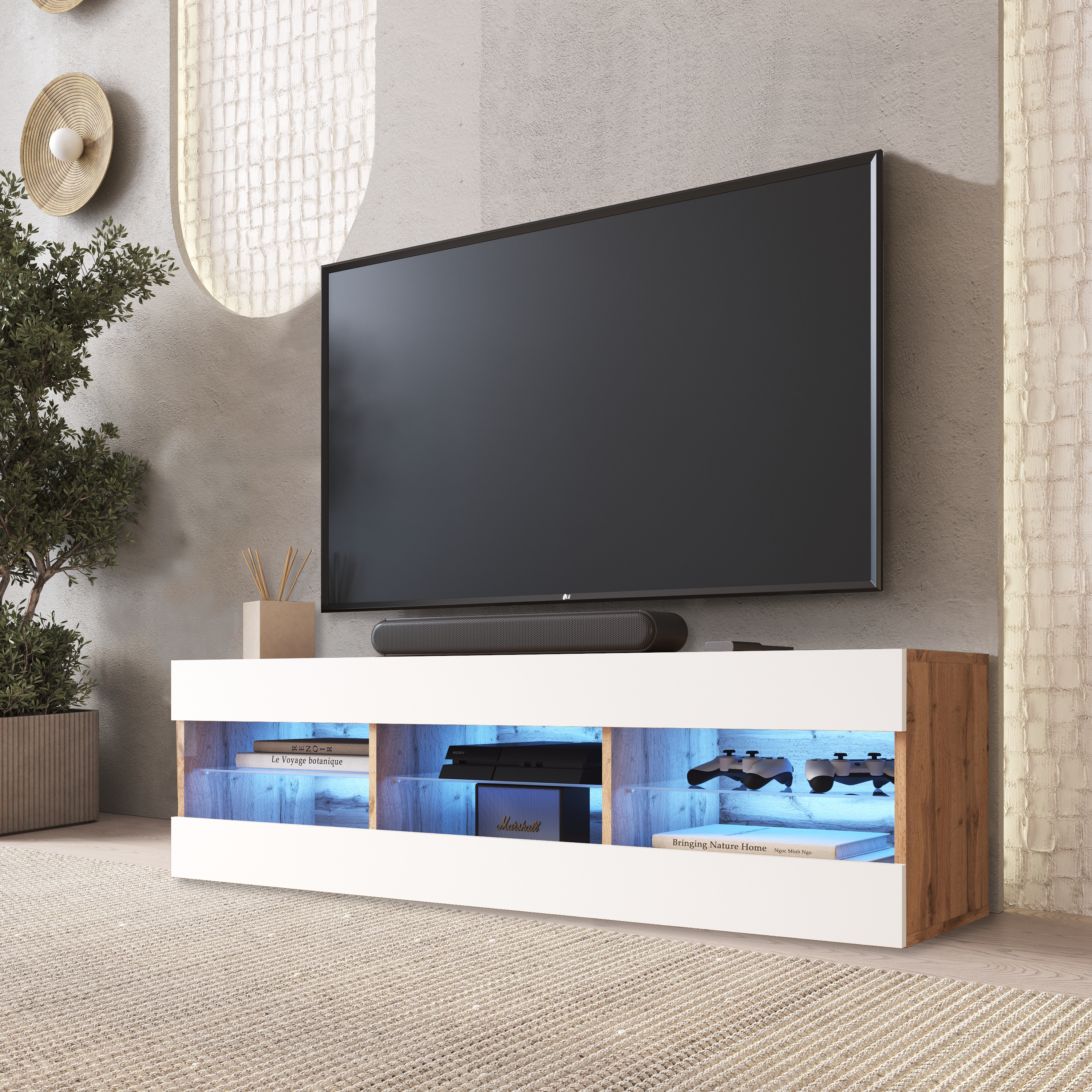 NEW Free Standing Living Room TV Cabinet in Matt LED Lighting Tivoli - Picture 11 of 12