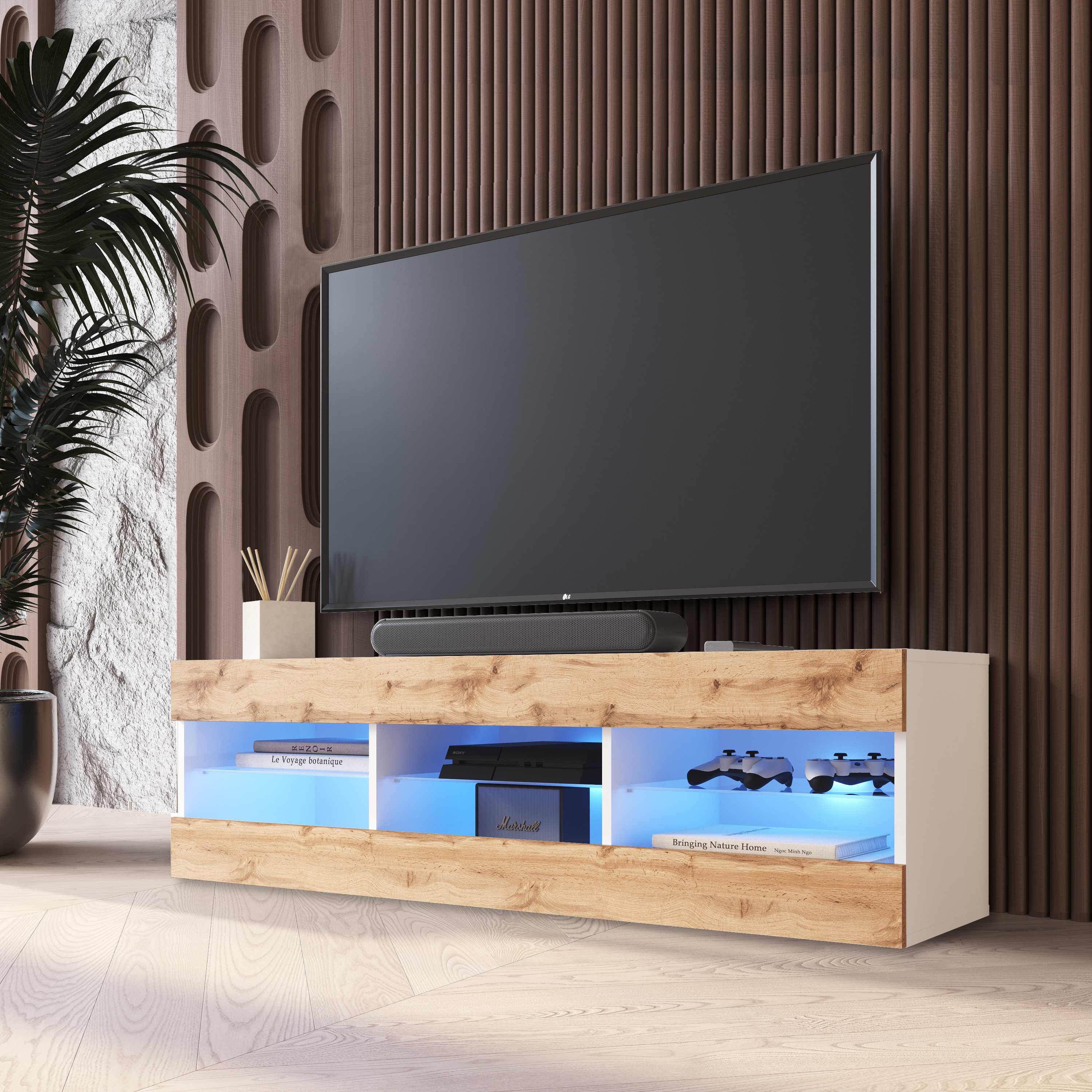 NEW Free Standing Living Room TV Cabinet in Matt LED Lighting Tivoli - Picture 9 of 12
