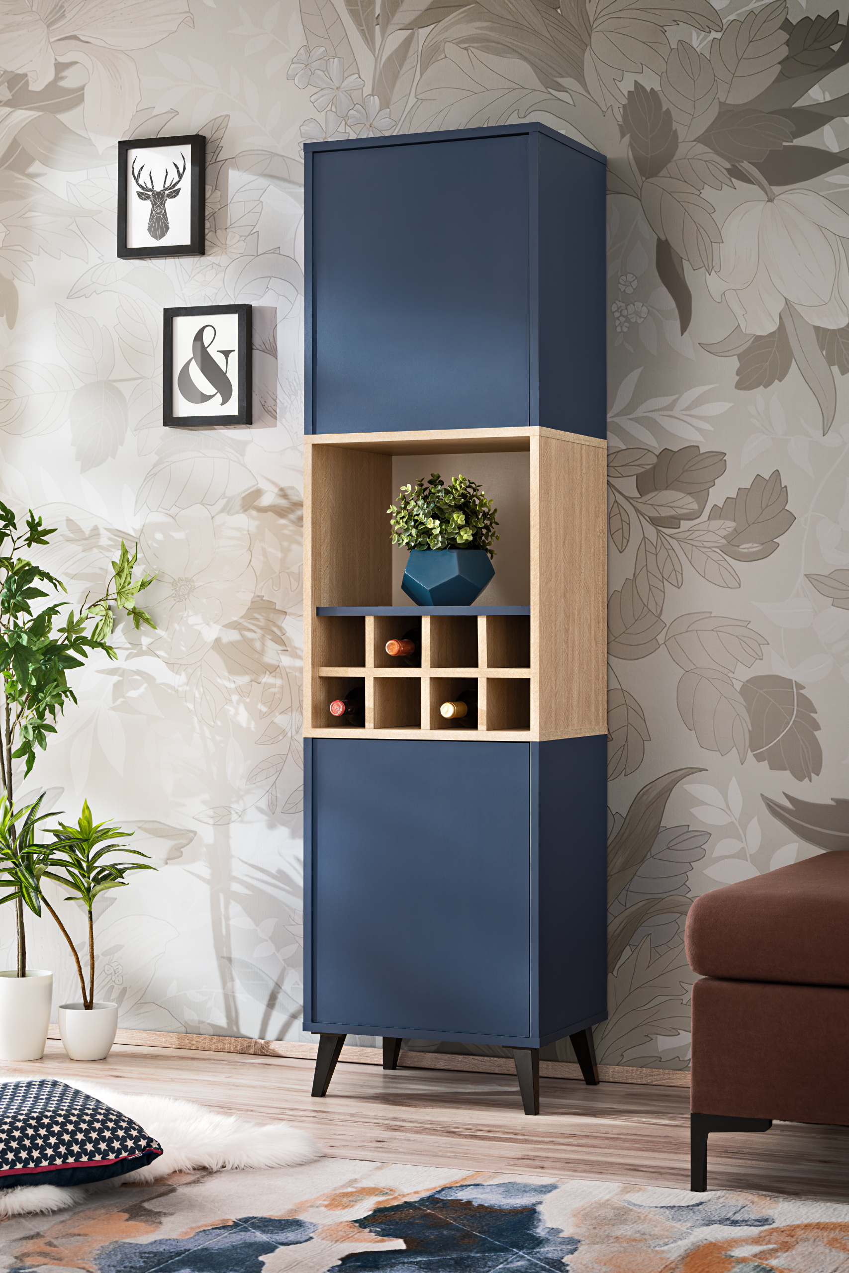 NEW komodee Fondi Furniture Collection for Living Room, Blue Wood, Cabinet, Wine - Picture 7 of 9