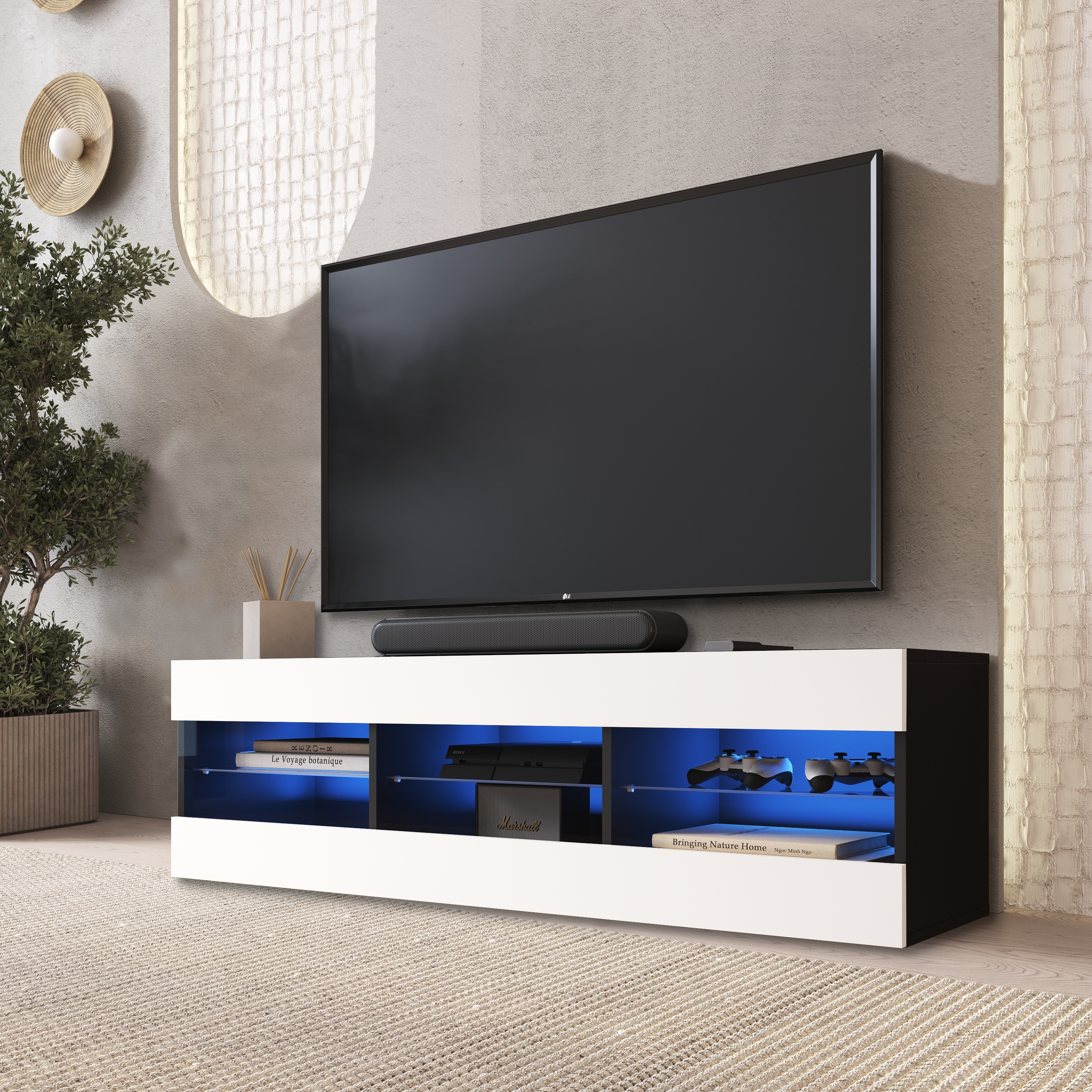 NEW Free Standing Living Room TV Cabinet in Matt LED Lighting Tivoli - Picture 5 of 12