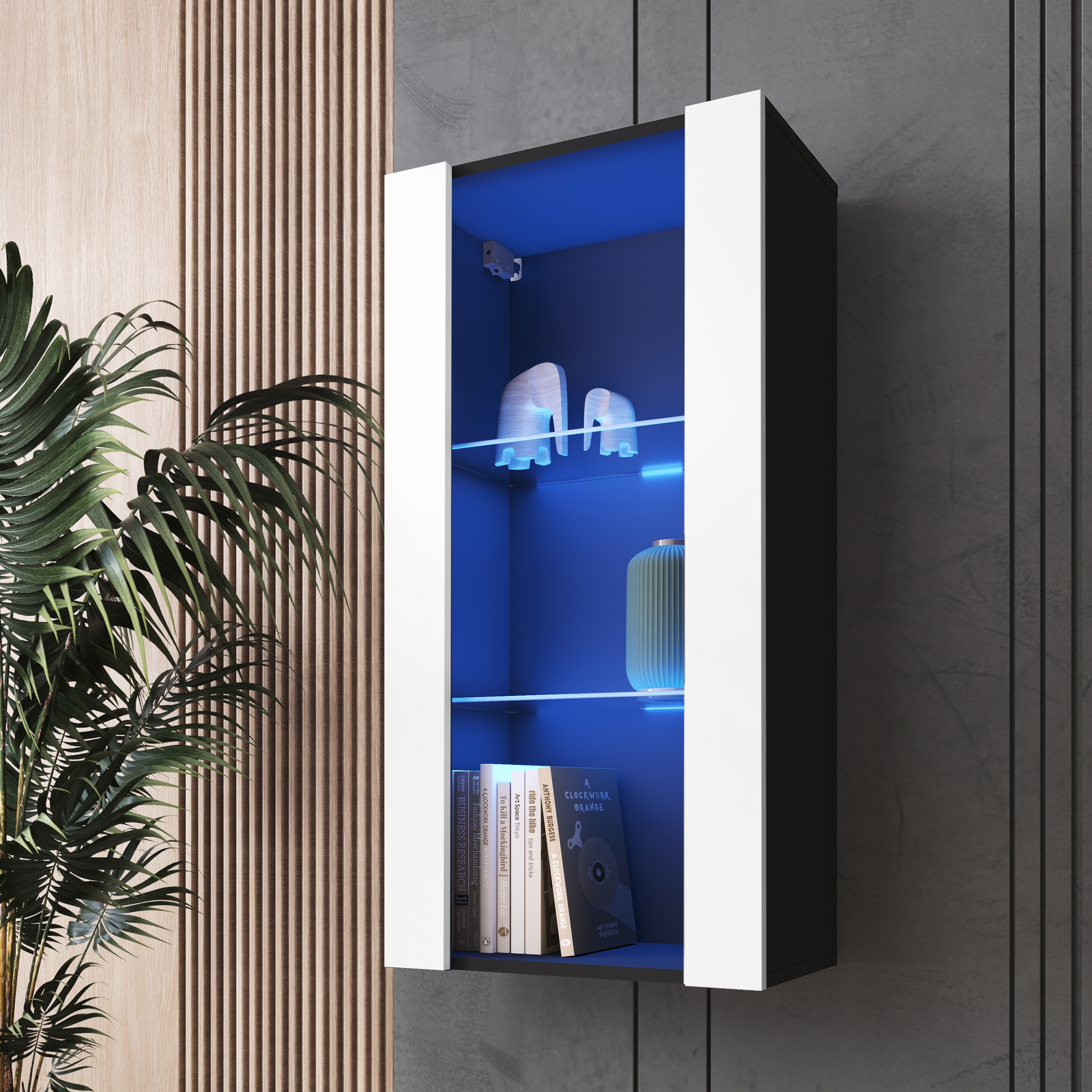 NEW Wall Mounted Living Room Display Cabinet in Matt LED Lighting Tivoli - Picture 5 of 12