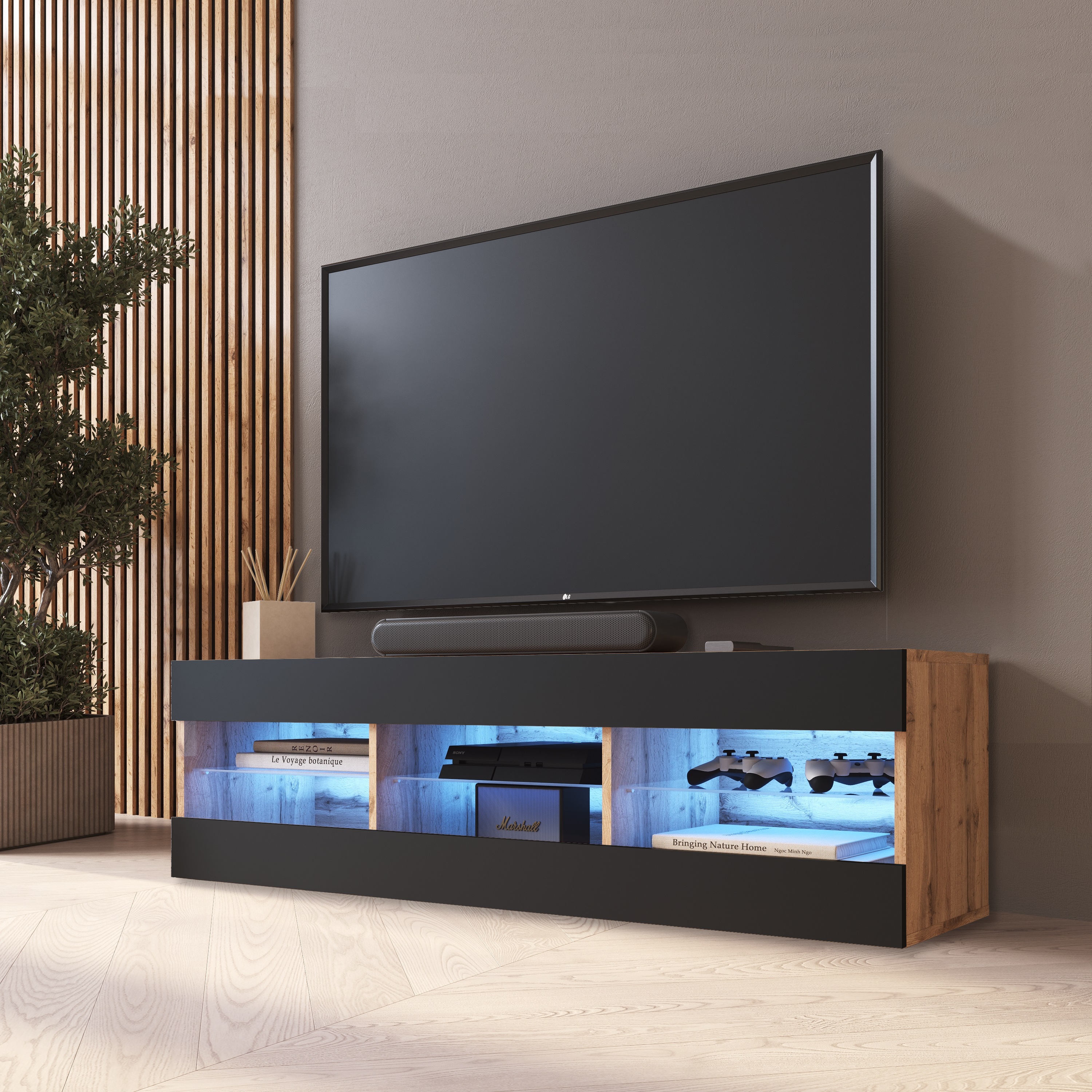 NEW Free Standing Living Room TV Cabinet in Matt LED Lighting Tivoli - Picture 10 of 12