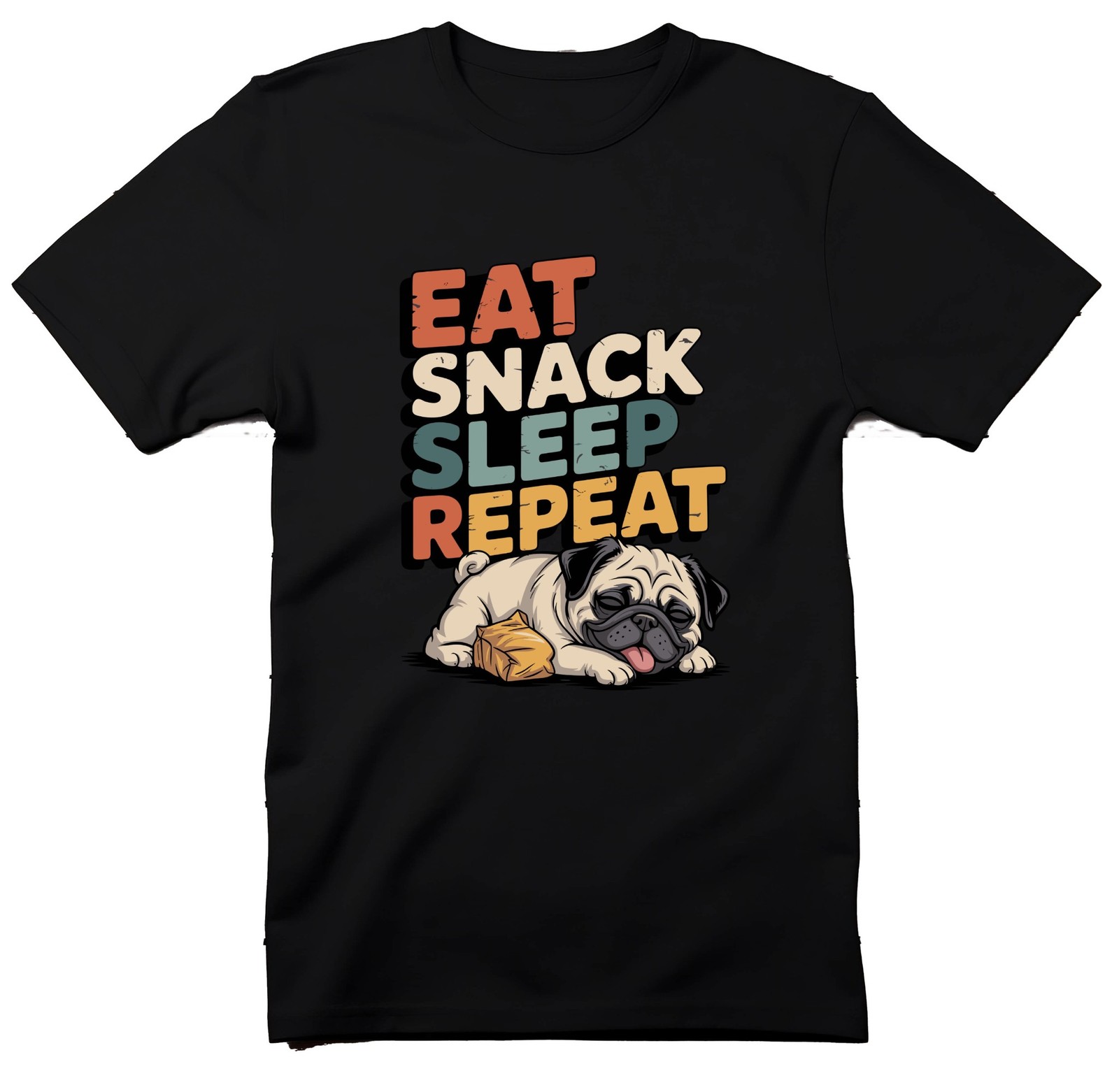 Eat Snack Sleep Repeat T-Shirt, Cute Pug Dog Tee, Funny Dog Lover Pet Owner Gift