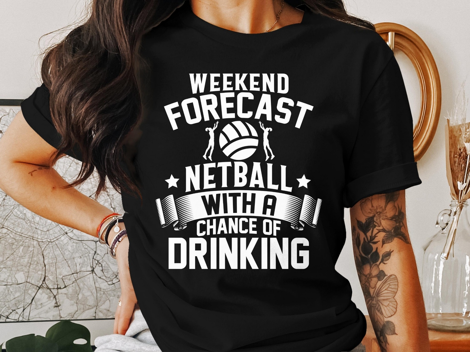 Weekend Forecast Netball With No Chance of Cleaning T-Shirt – Funny Sport Tee
