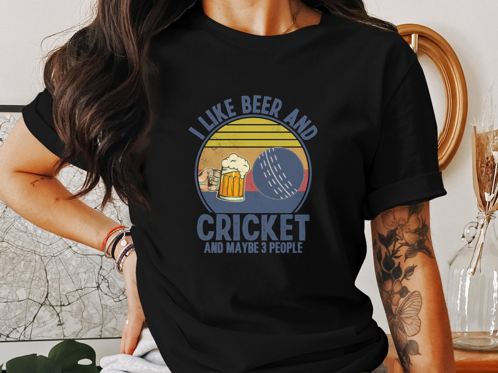 I Like Beer and Cricket T-Shirt Funny Sports Fan Gift Mens Womens Casual Tee Top