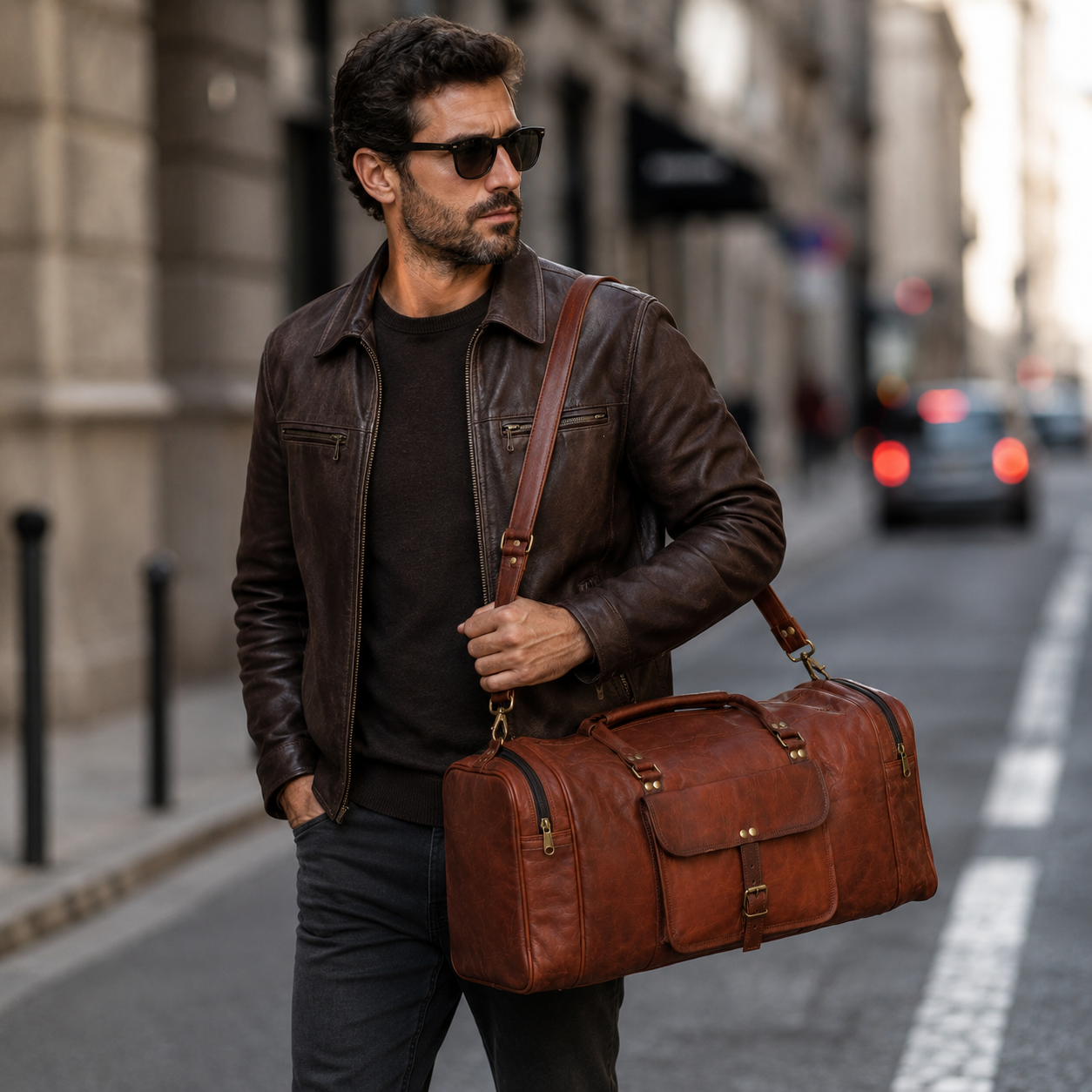Leather duffel bag alternate view