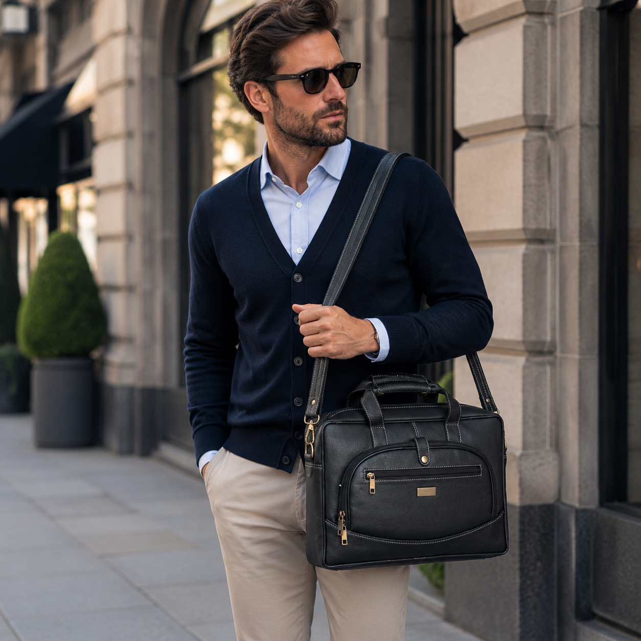 Personalized genuine leather laptop messenger bag