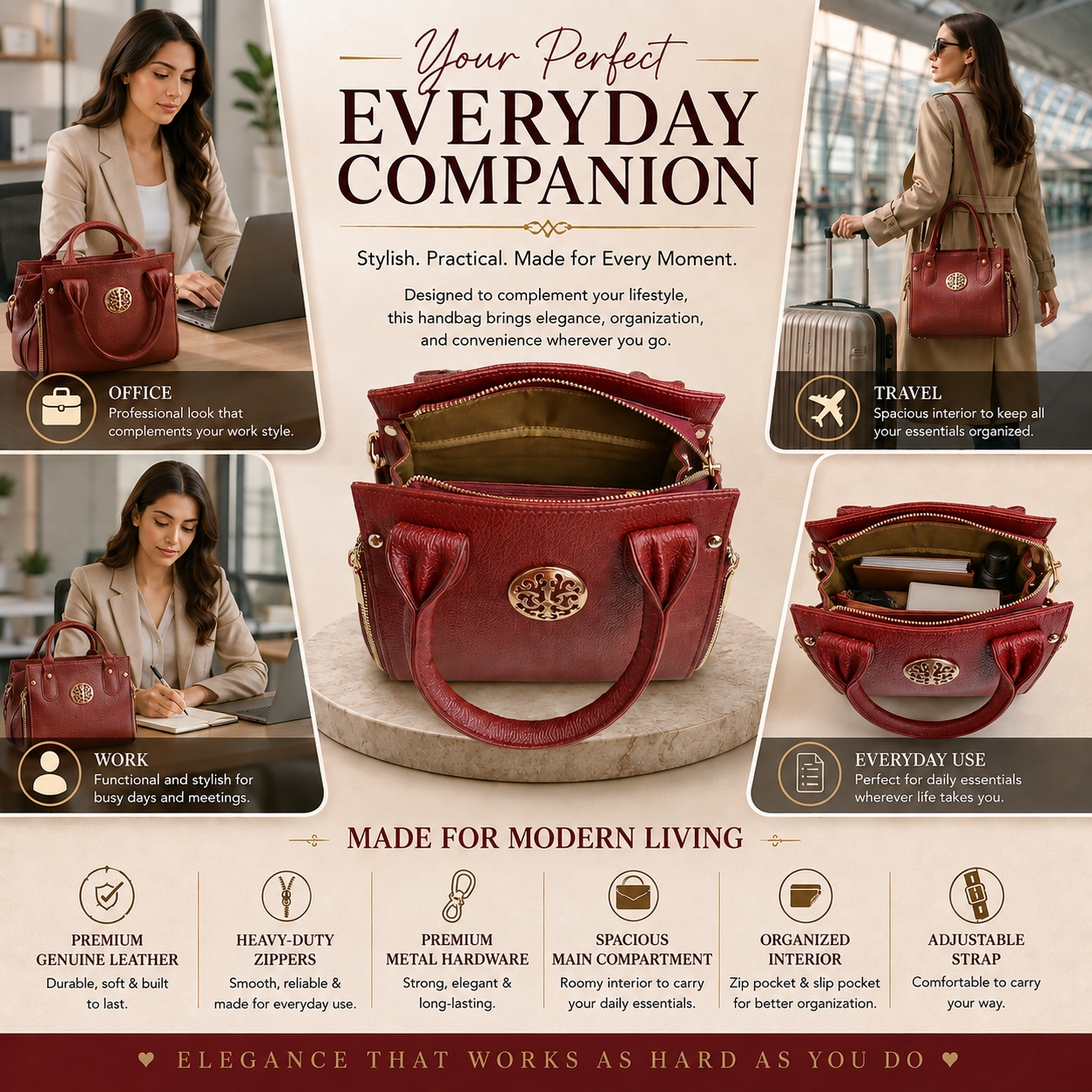 Leather satchel handbag details