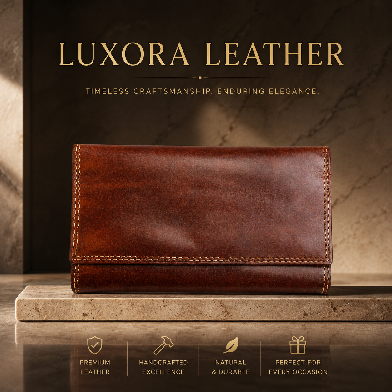 Women full grain leather wallet brown