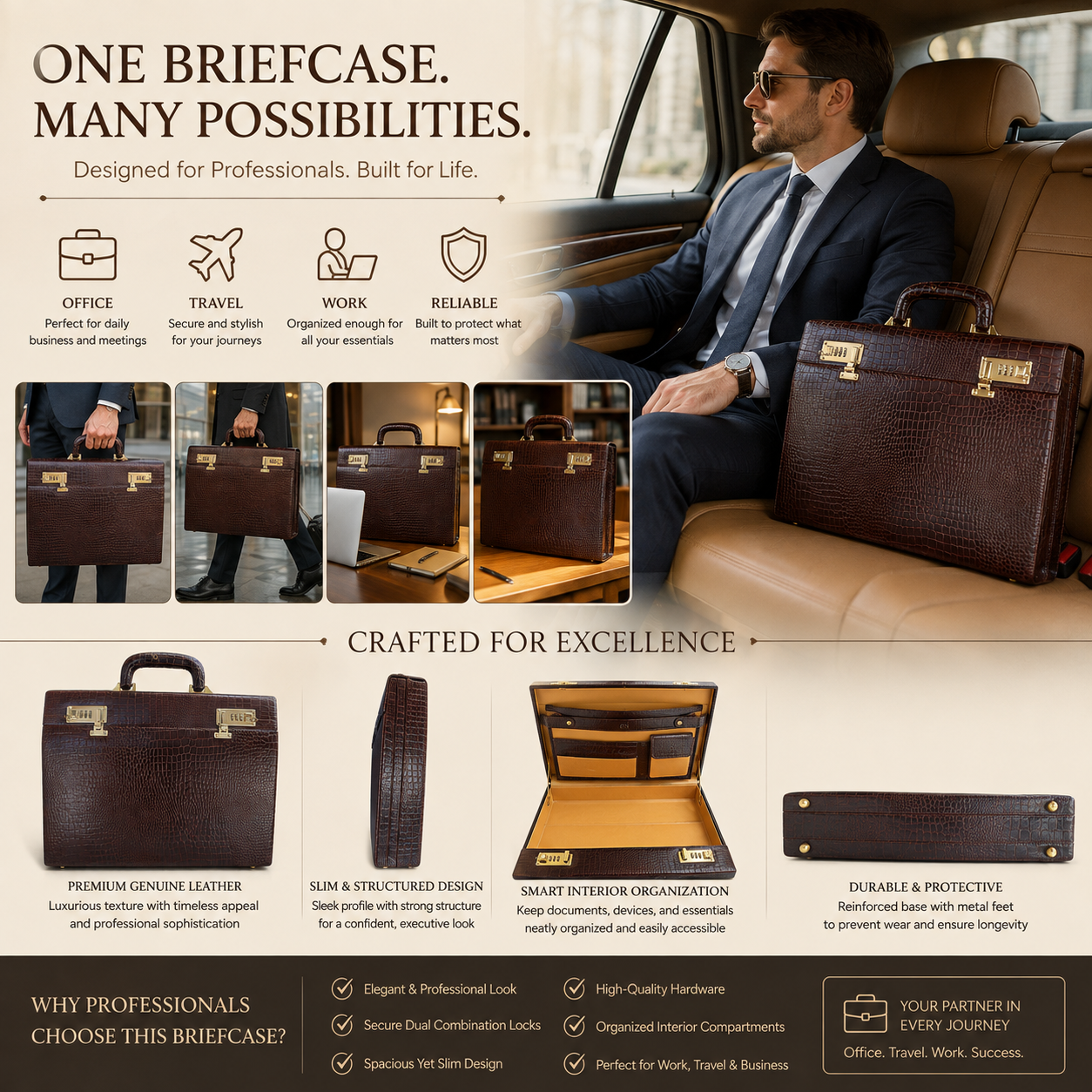 Genuine leather executive briefcase detail 5