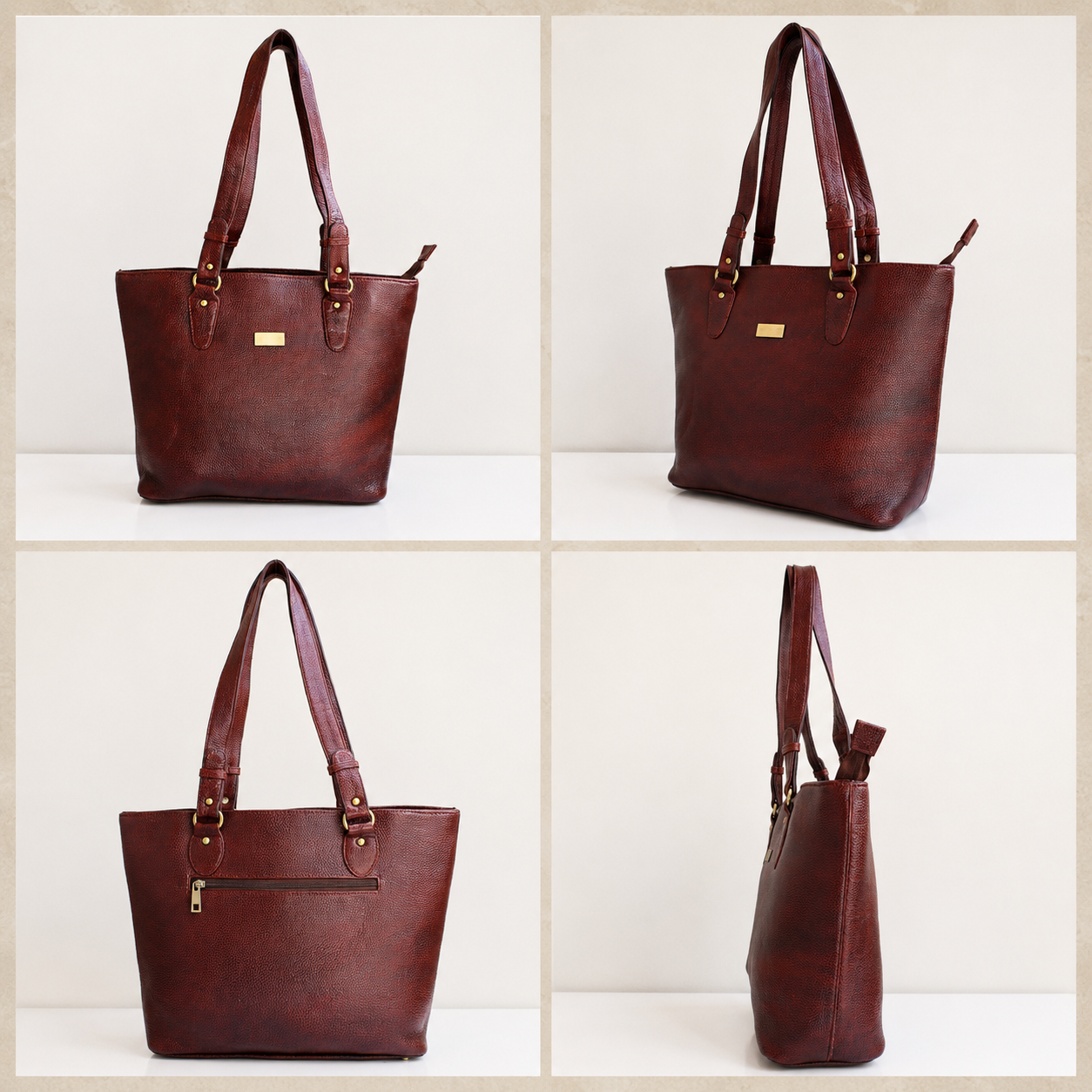 Brown genuine leather tote bag for women