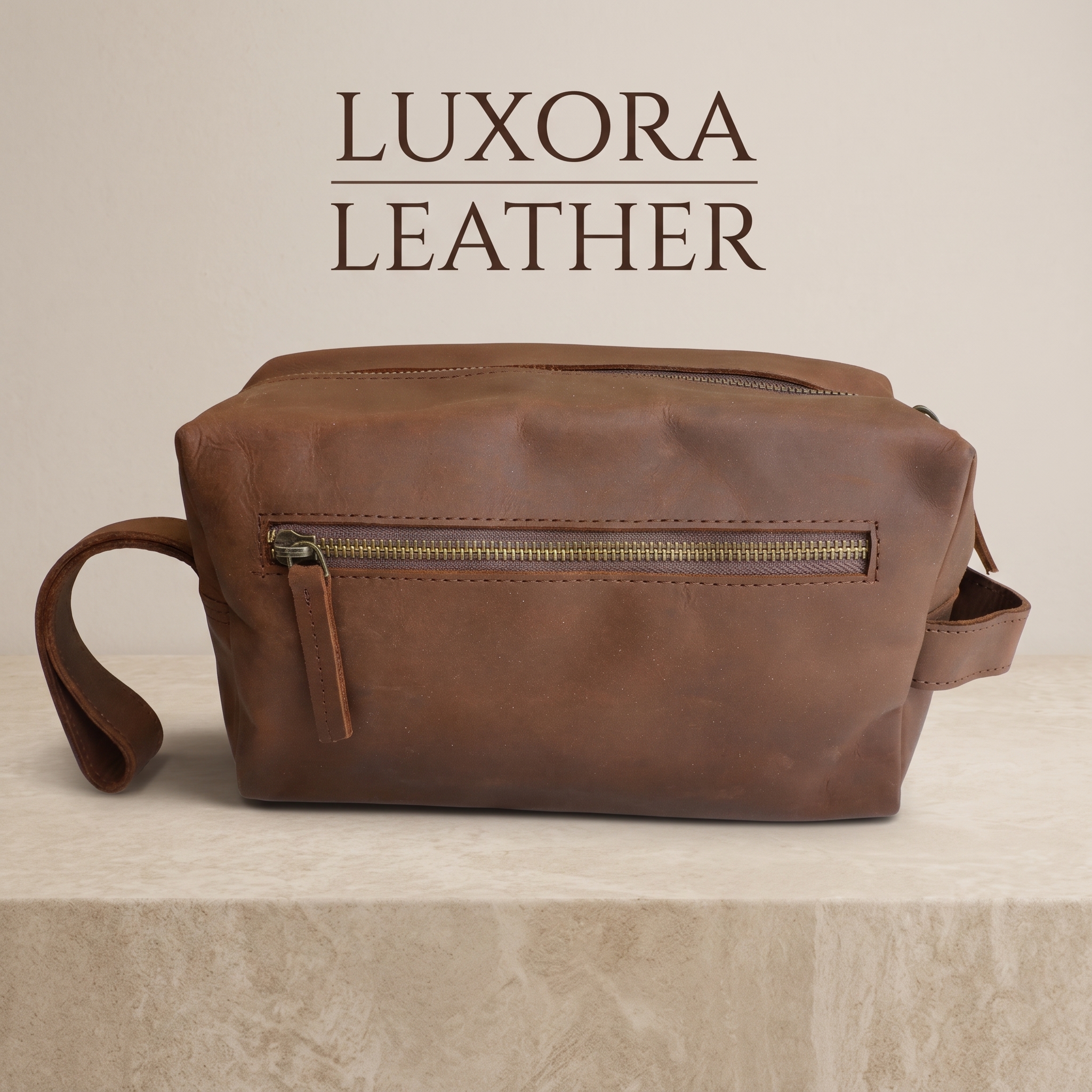 Genuine brown leather toiletry bag