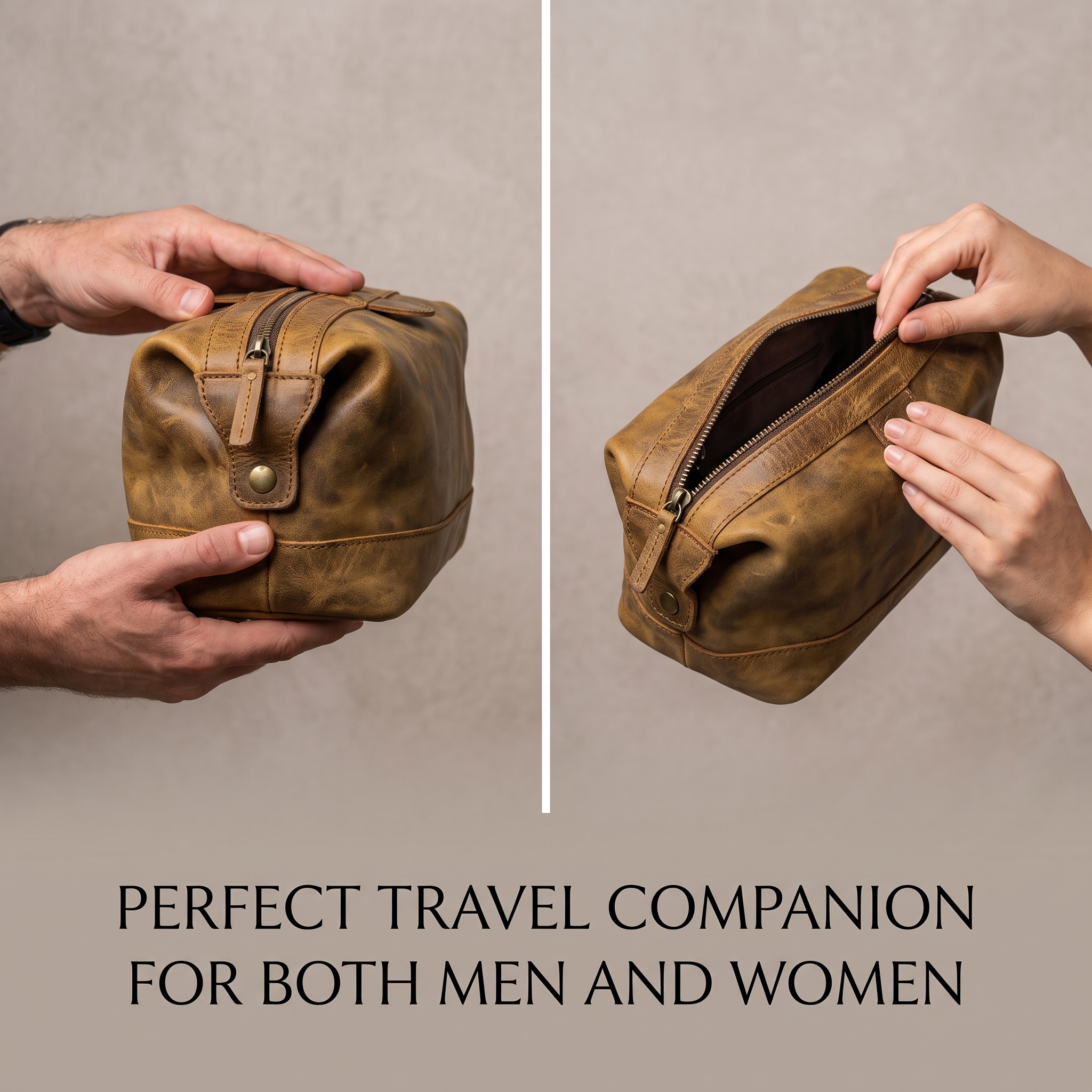 Vintage pull-up leather toiletry bag