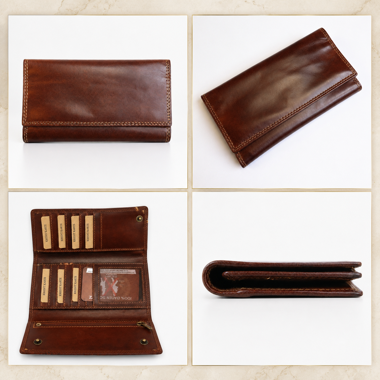 Women full grain leather wallet brown