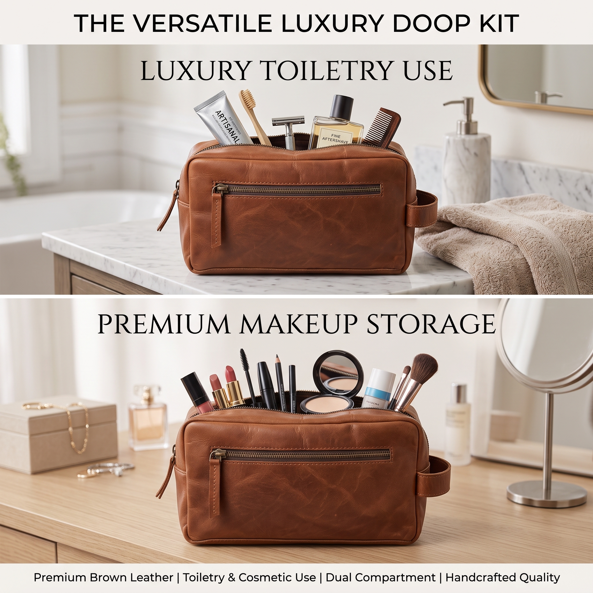 Brown leather travel Dopp kit