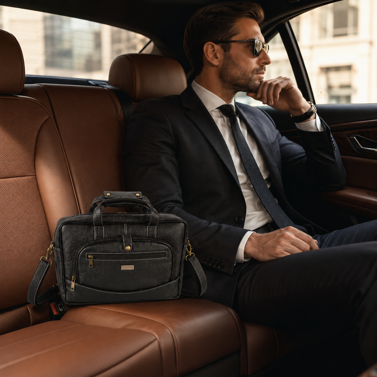 Personalized genuine leather laptop messenger bag