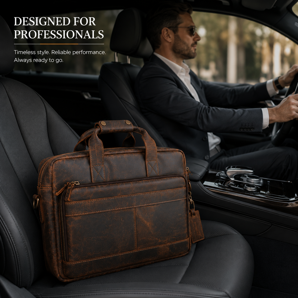 Leather laptop bag interior